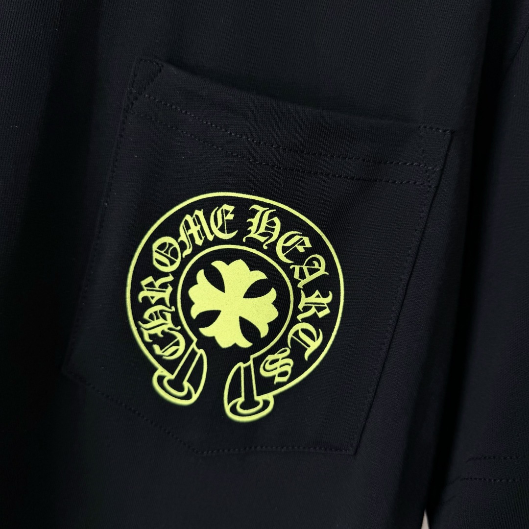 Chrome Hearts CH 克罗心 后背黄色荧光梵文圆领短袖 T恤 白色 黑色 A0