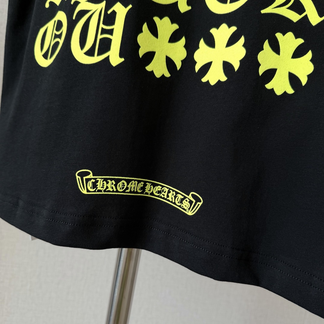 Chrome Hearts CH 克罗心 后背黄色荧光梵文圆领短袖 T恤 白色 黑色 A0