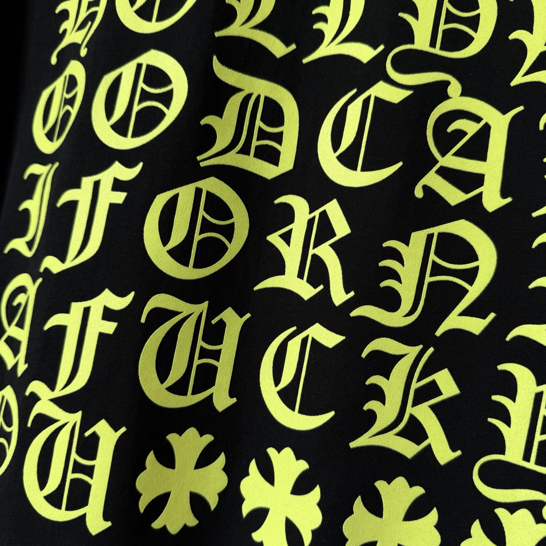 Chrome Hearts CH 克罗心 后背黄色荧光梵文圆领短袖 T恤 白色 黑色 A0