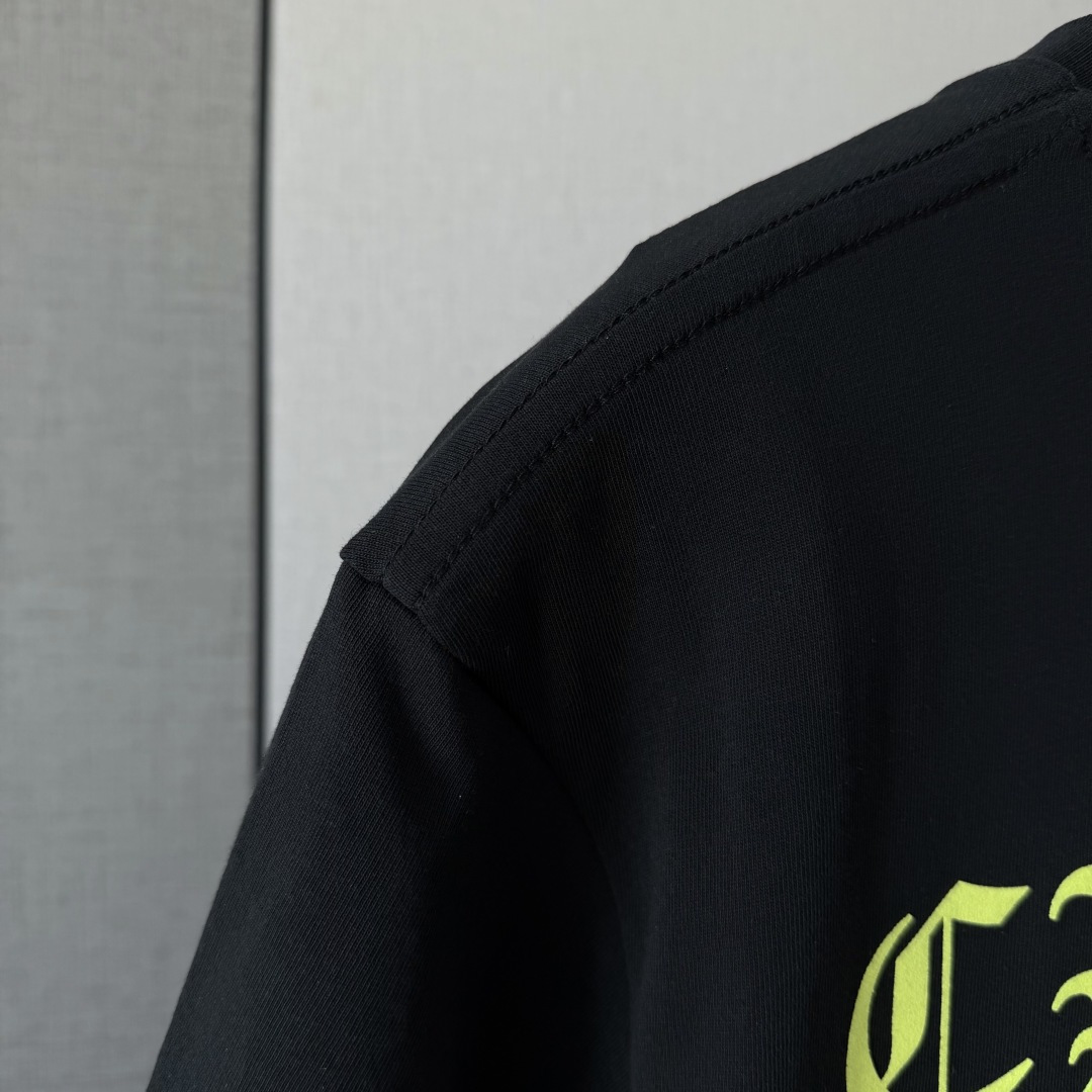 Chrome Hearts CH 克罗心 后背黄色荧光梵文圆领短袖 T恤 白色 黑色 A0