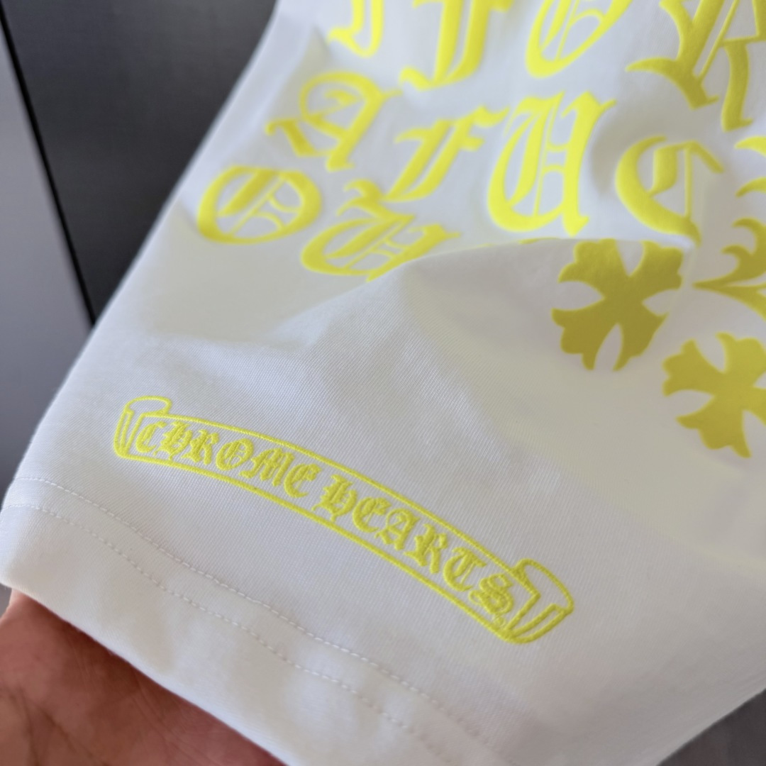 Chrome Hearts CH 克罗心 后背黄色荧光梵文圆领短袖 T恤 白色 黑色 A0