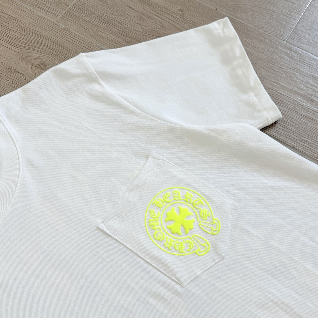 Chrome Hearts CH 克罗心 后背黄色荧光梵文圆领短袖 T恤 白色 黑色 A0