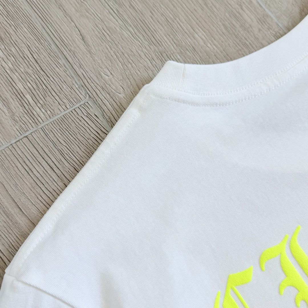 Chrome Hearts CH 克罗心 后背黄色荧光梵文圆领短袖 T恤 白色 黑色 A0