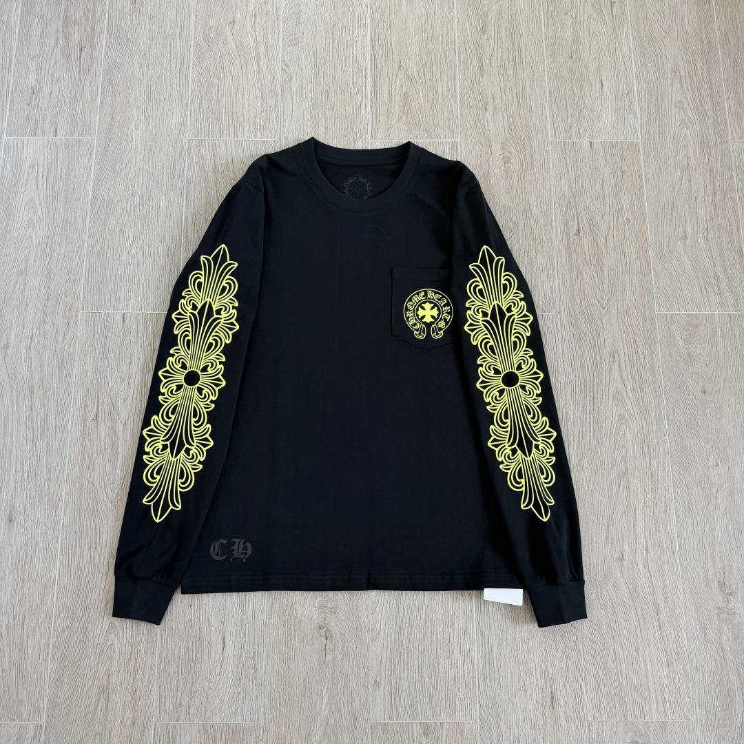 Chrome Hearts CH克罗心 后背黄色荧光梵文圆领T恤 打底衫 长袖 白色 黑色