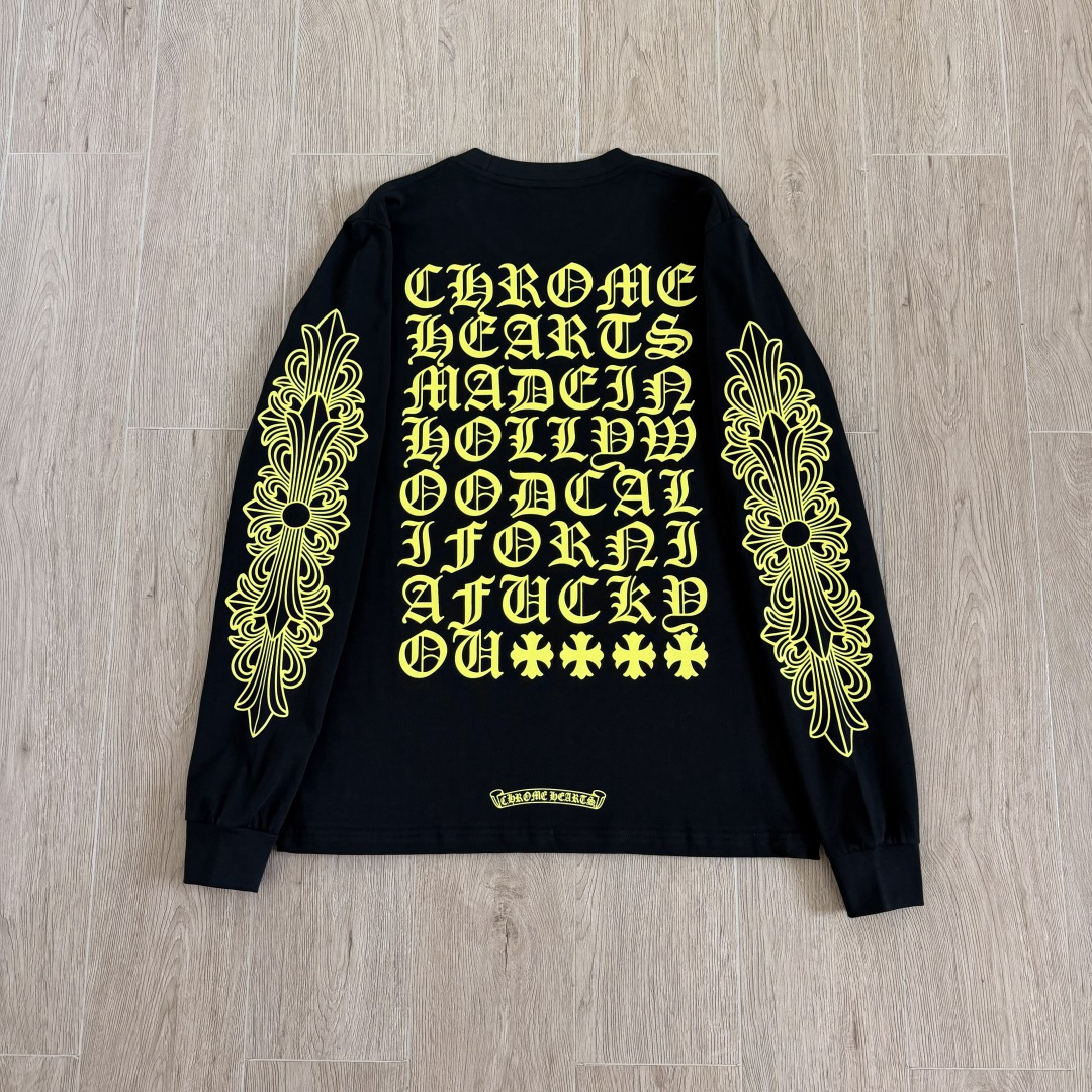 Chrome Hearts CH克罗心 后背黄色荧光梵文圆领T恤 打底衫 长袖 白色 黑色