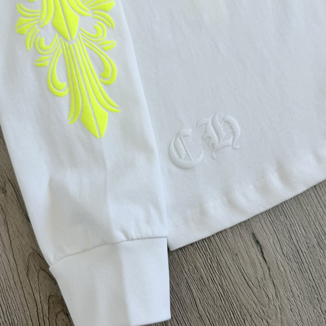 Chrome Hearts CH克罗心 后背黄色荧光梵文圆领T恤 打底衫 长袖 白色 黑色