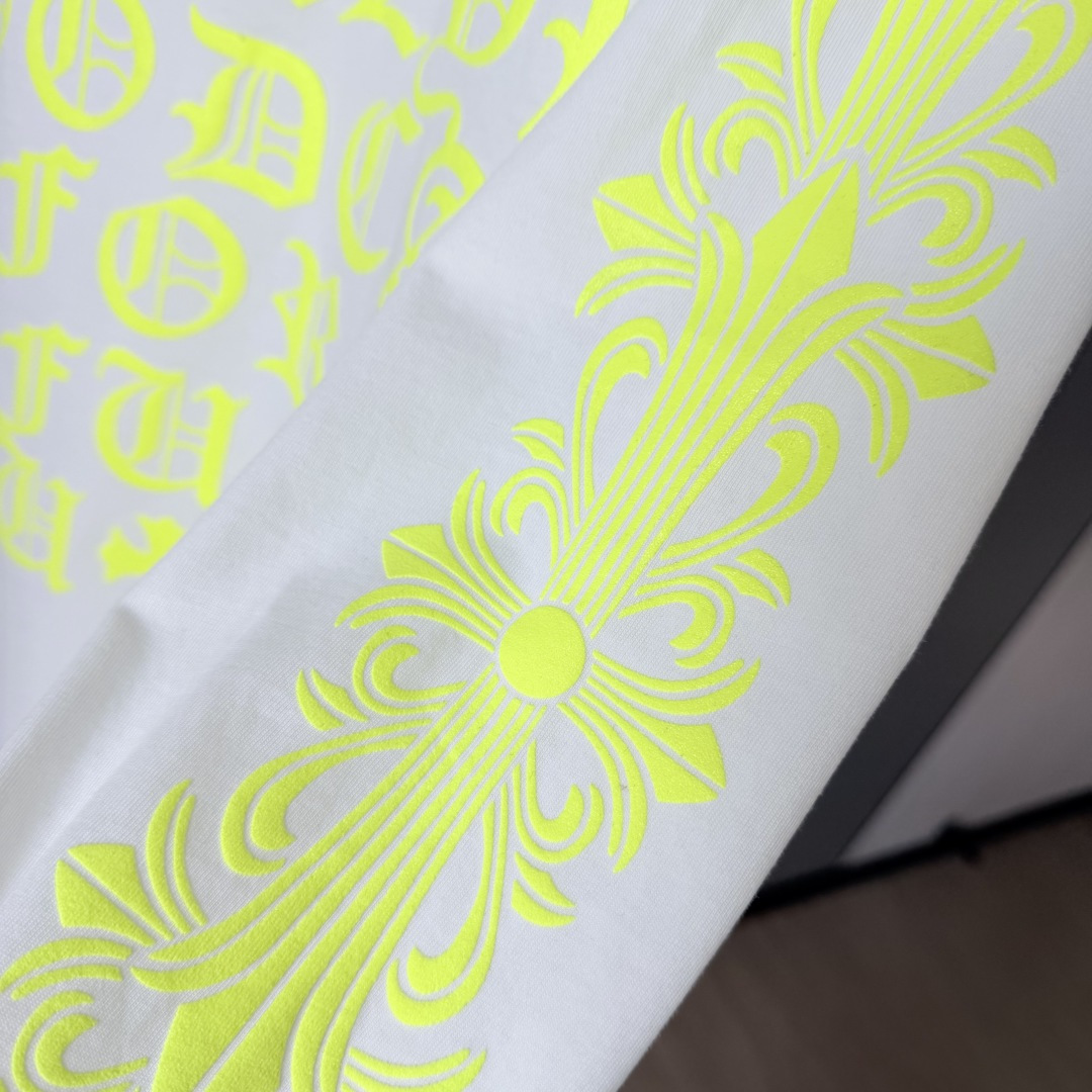 Chrome Hearts CH克罗心 后背黄色荧光梵文圆领T恤 打底衫 长袖 白色 黑色
