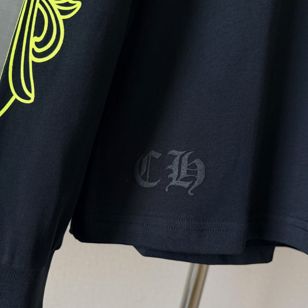 Chrome Hearts CH克罗心 后背黄色荧光梵文圆领T恤 打底衫 长袖 白色 黑色