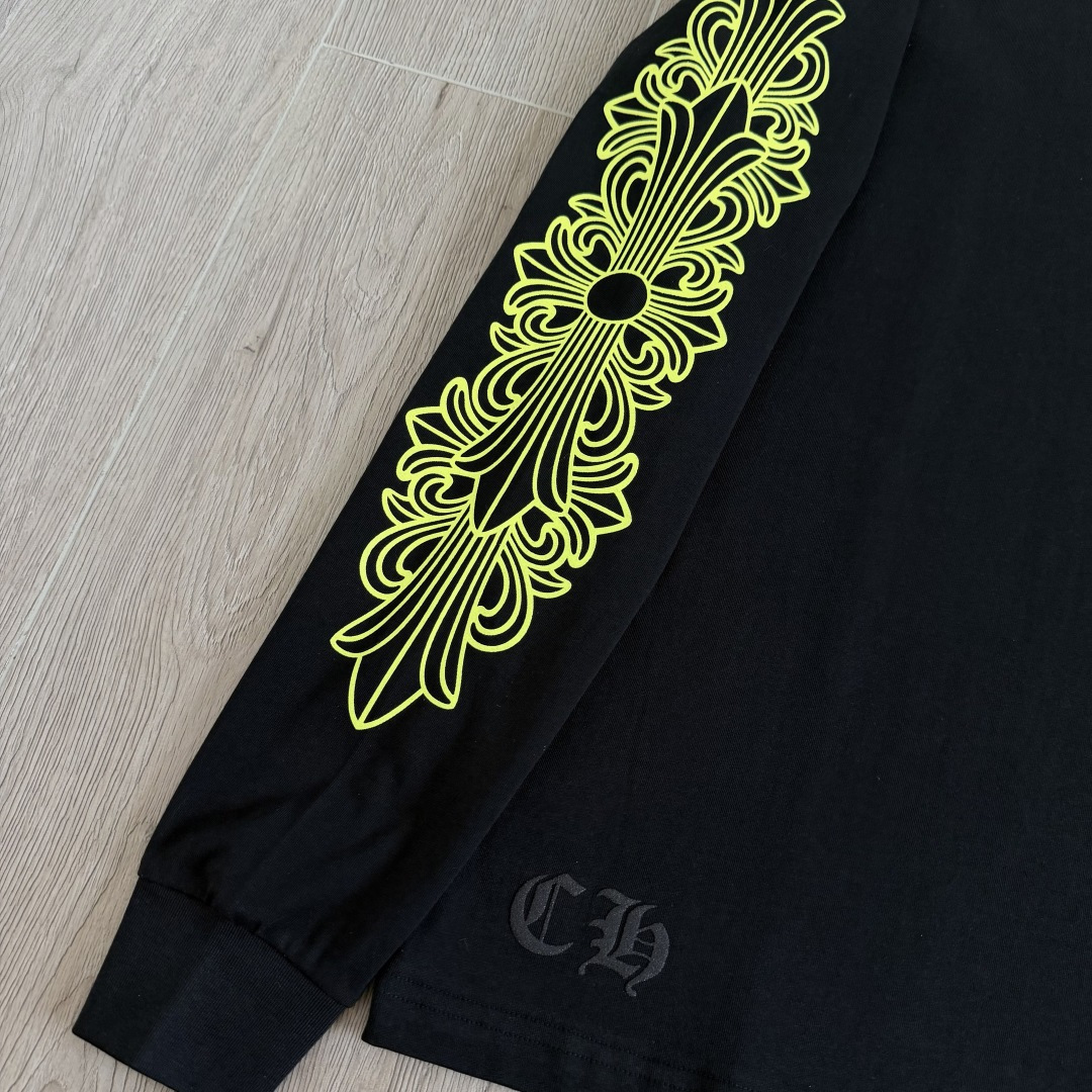 Chrome Hearts CH克罗心 后背黄色荧光梵文圆领T恤 打底衫 长袖 白色 黑色