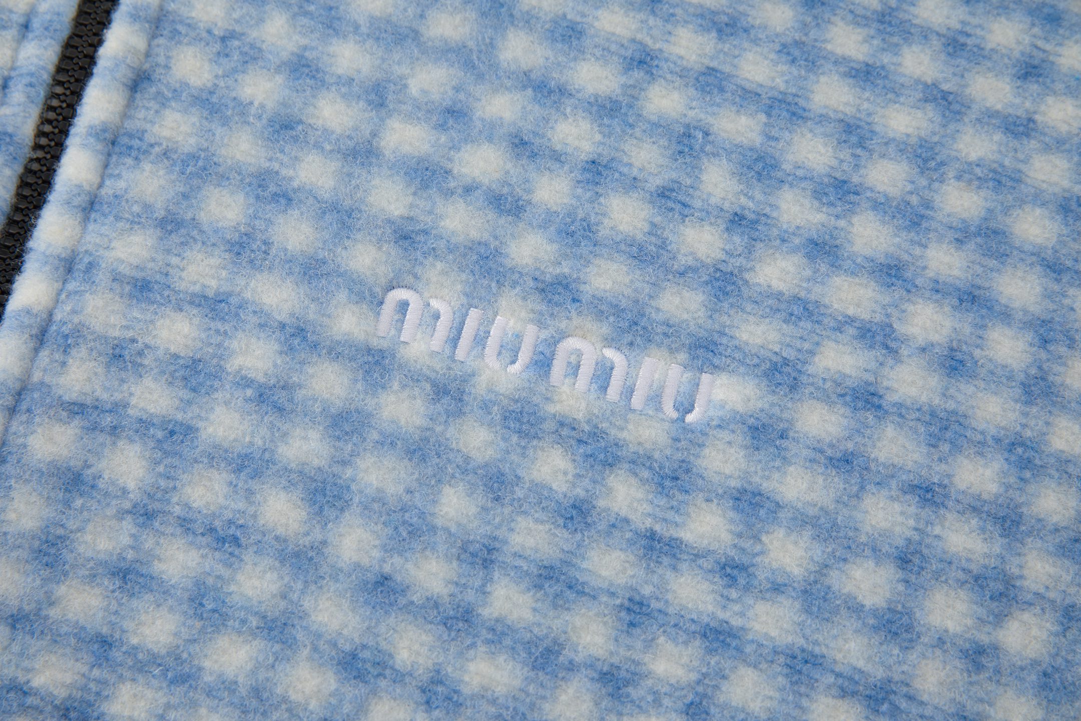 MIU MIU 缪缪 格子刺绣标识拉链夹克 外套 长袖 秋冬 蓝色 B5