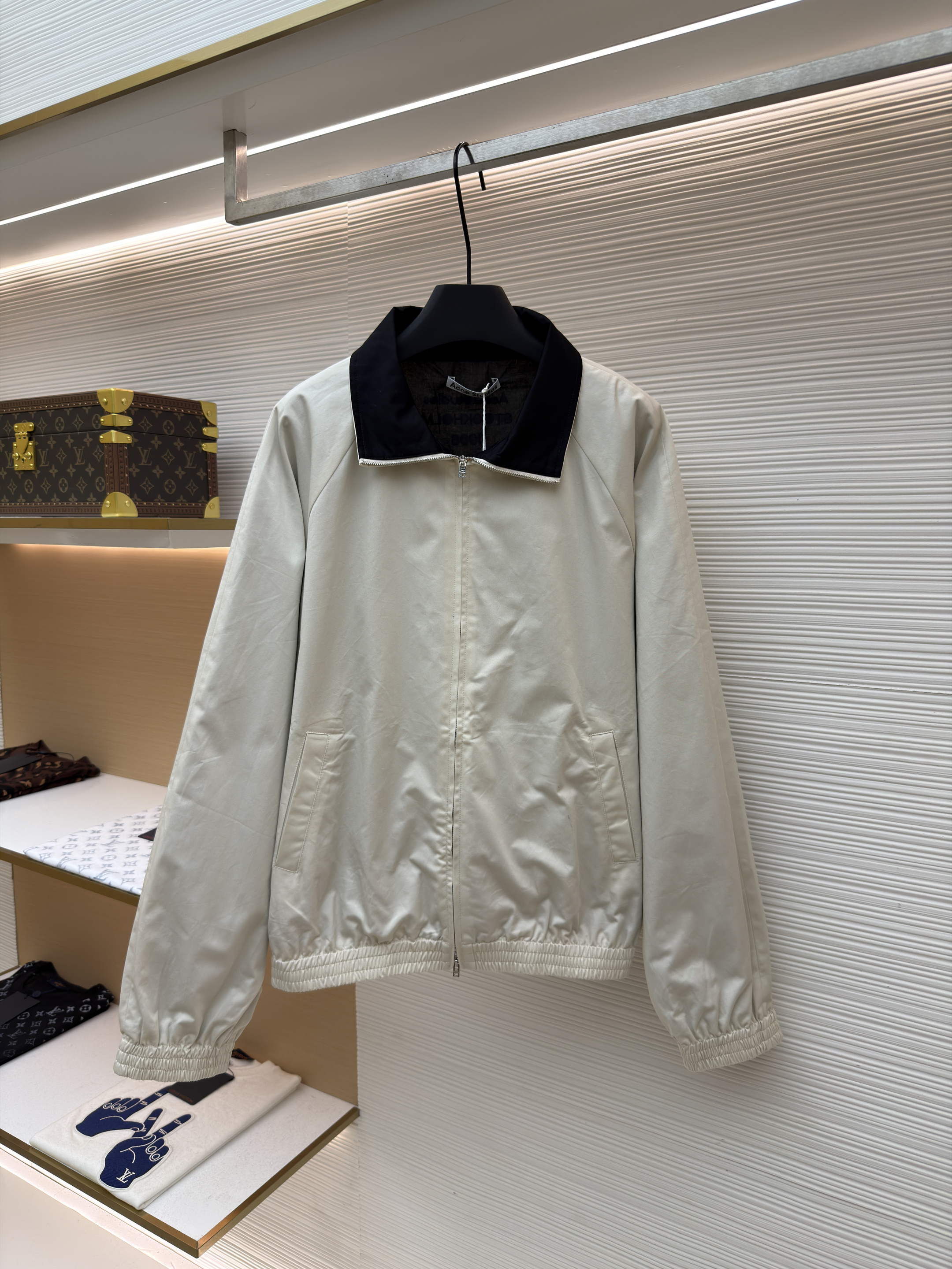Acne Studios 哈灵顿刺绣徽标logo缎面拉链夹克 外套 秋冬 长袖 米白色 C0