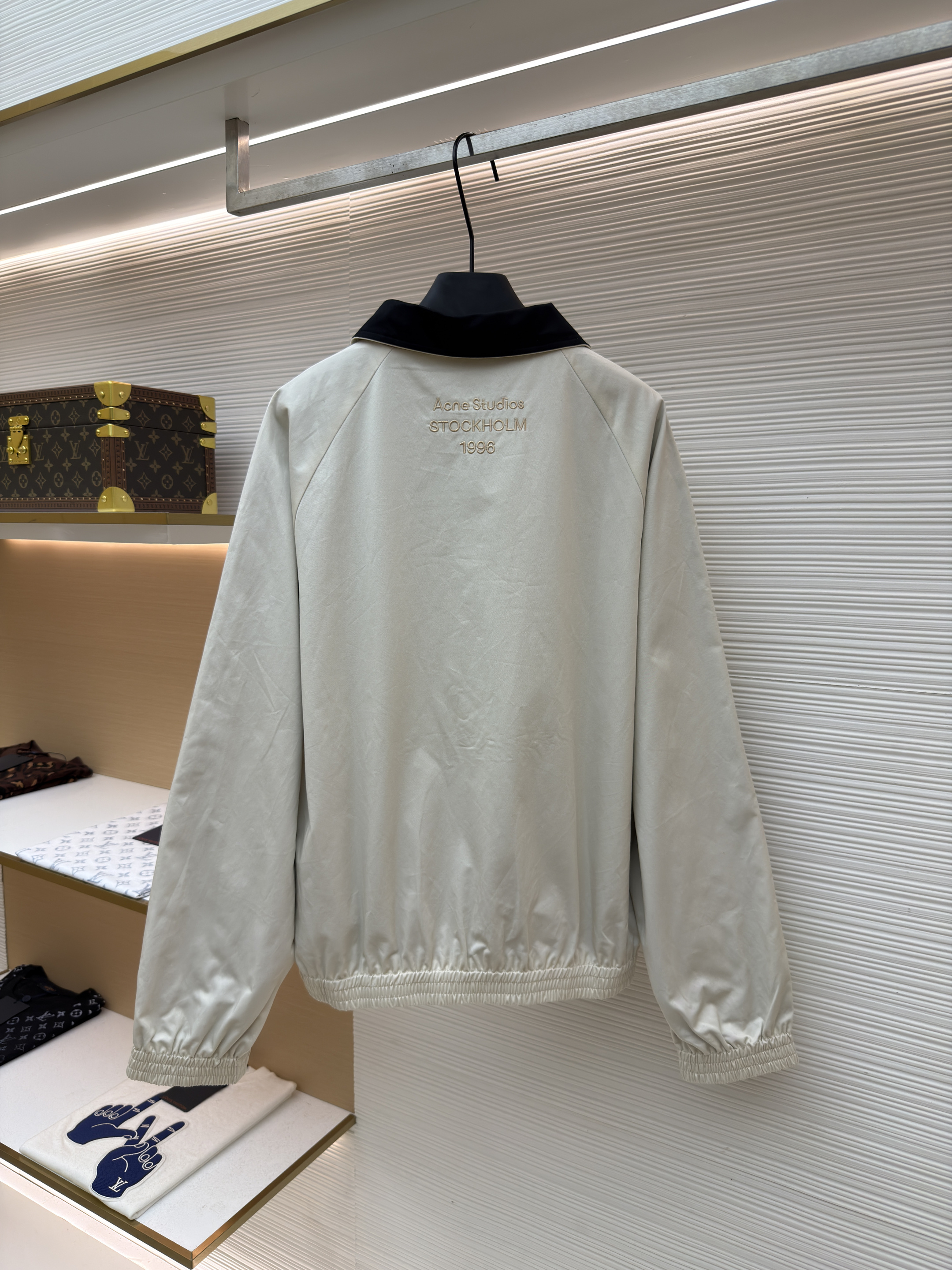 Acne Studios 哈灵顿刺绣徽标logo缎面拉链夹克 外套 秋冬 长袖 米白色 C0