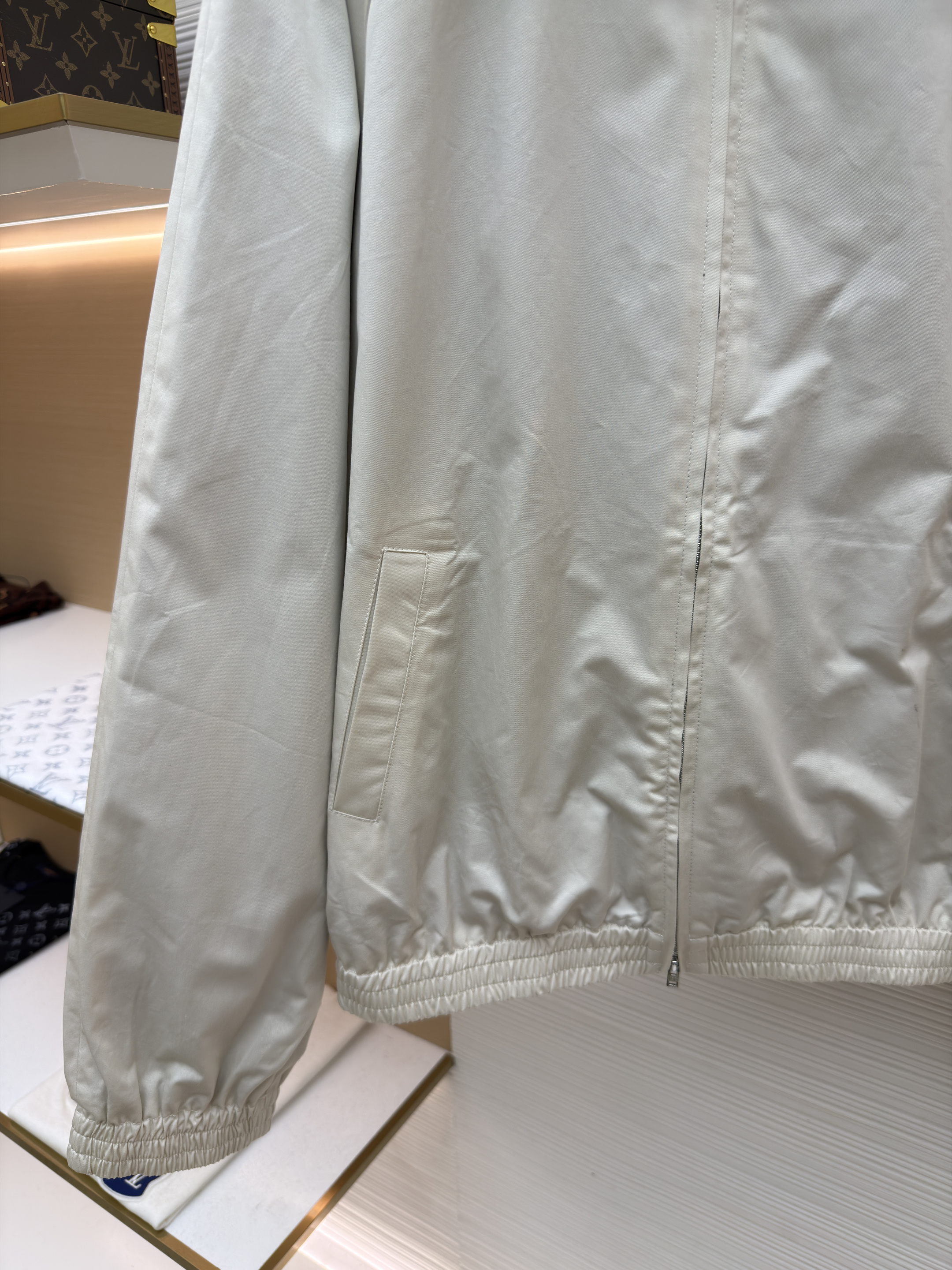 Acne Studios 哈灵顿刺绣徽标logo缎面拉链夹克 外套 秋冬 长袖 米白色 C0