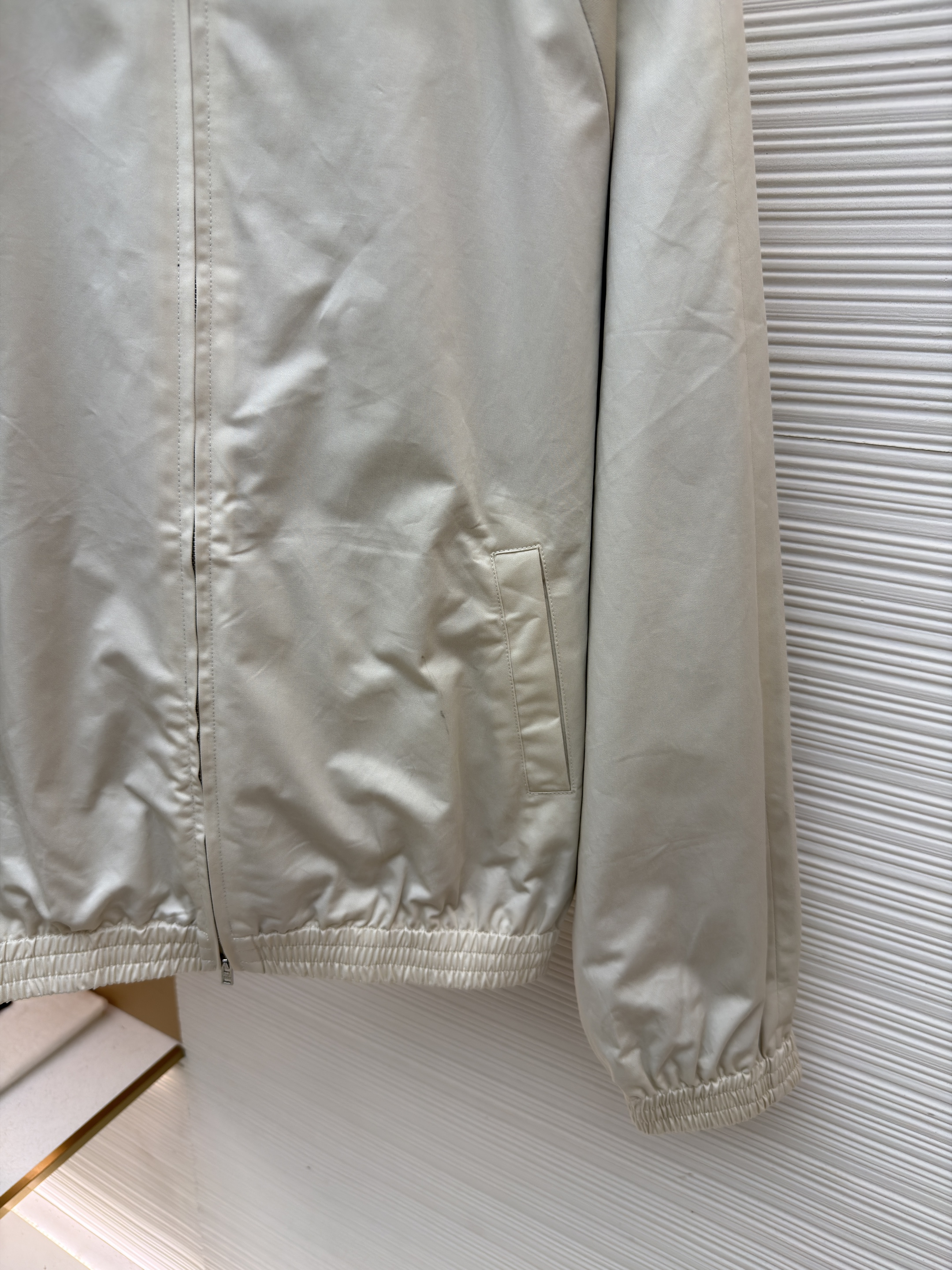 Acne Studios 哈灵顿刺绣徽标logo缎面拉链夹克 外套 秋冬 长袖 米白色 C0