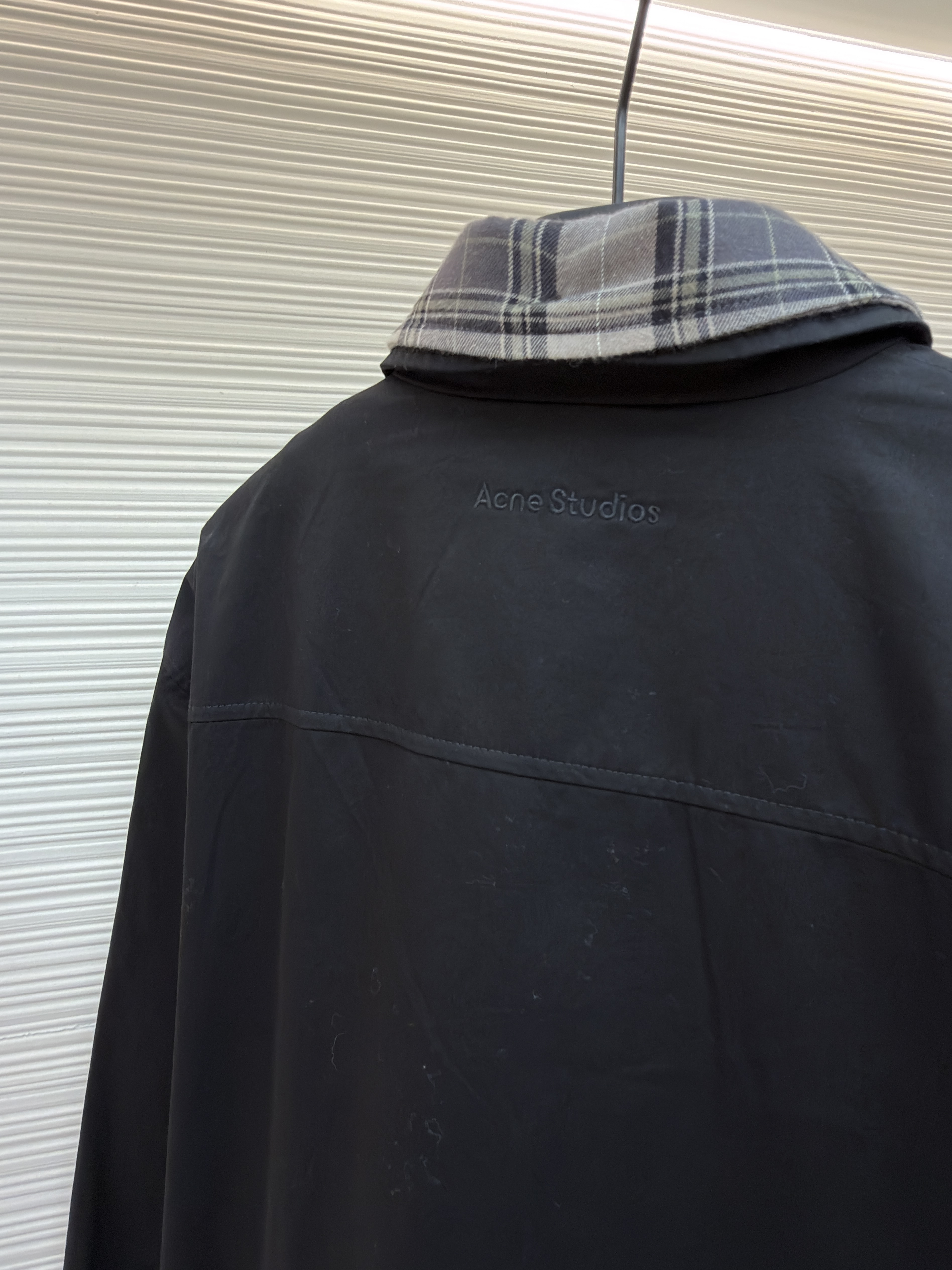 Acne Studios 黑格纹领假两件短款翻领拉链夹克 外套 女款 秋冬 长袖 黑色 C0
