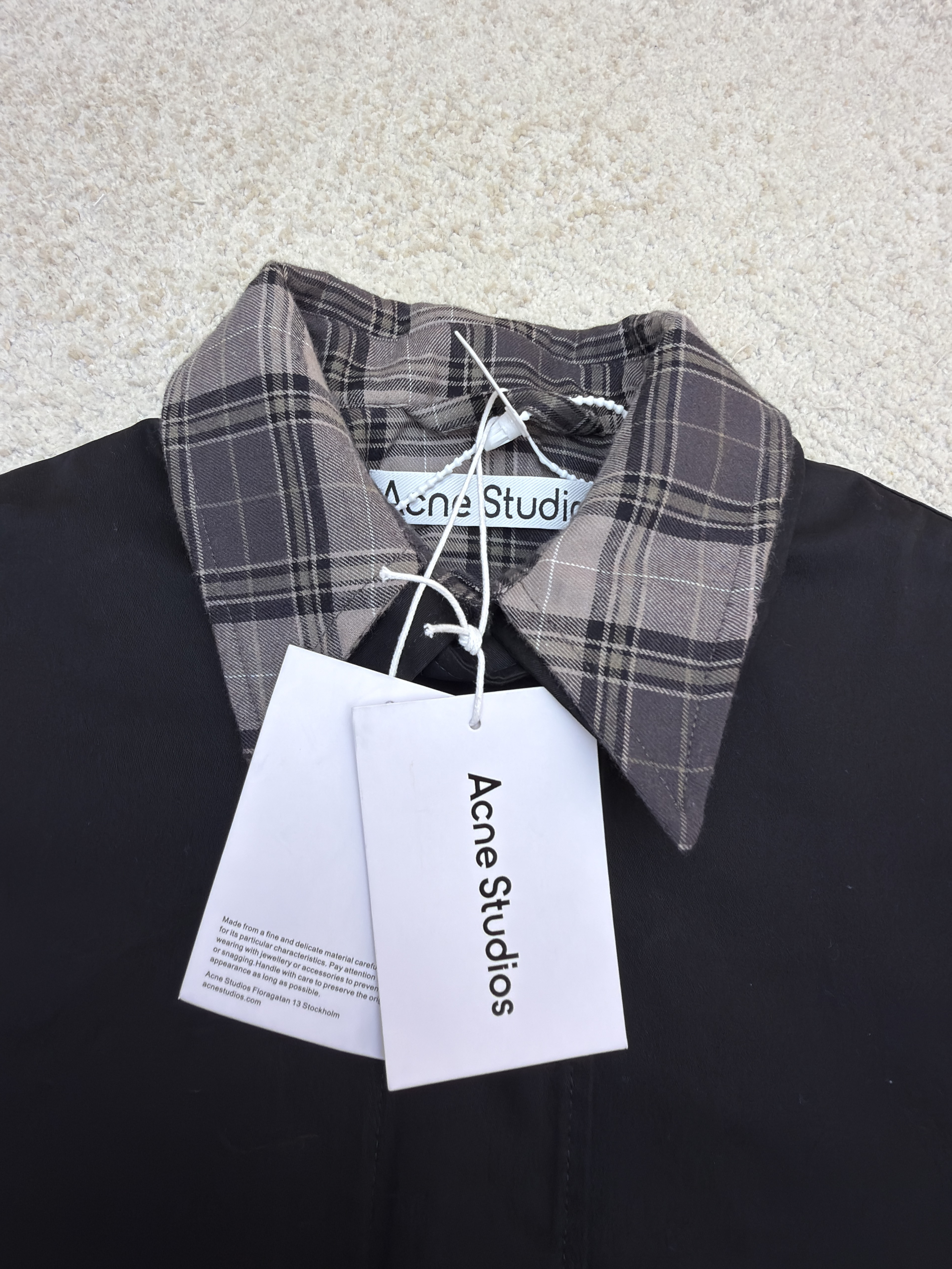 Acne Studios 黑格纹领假两件短款翻领拉链夹克 外套 女款 秋冬 长袖 黑色 C0