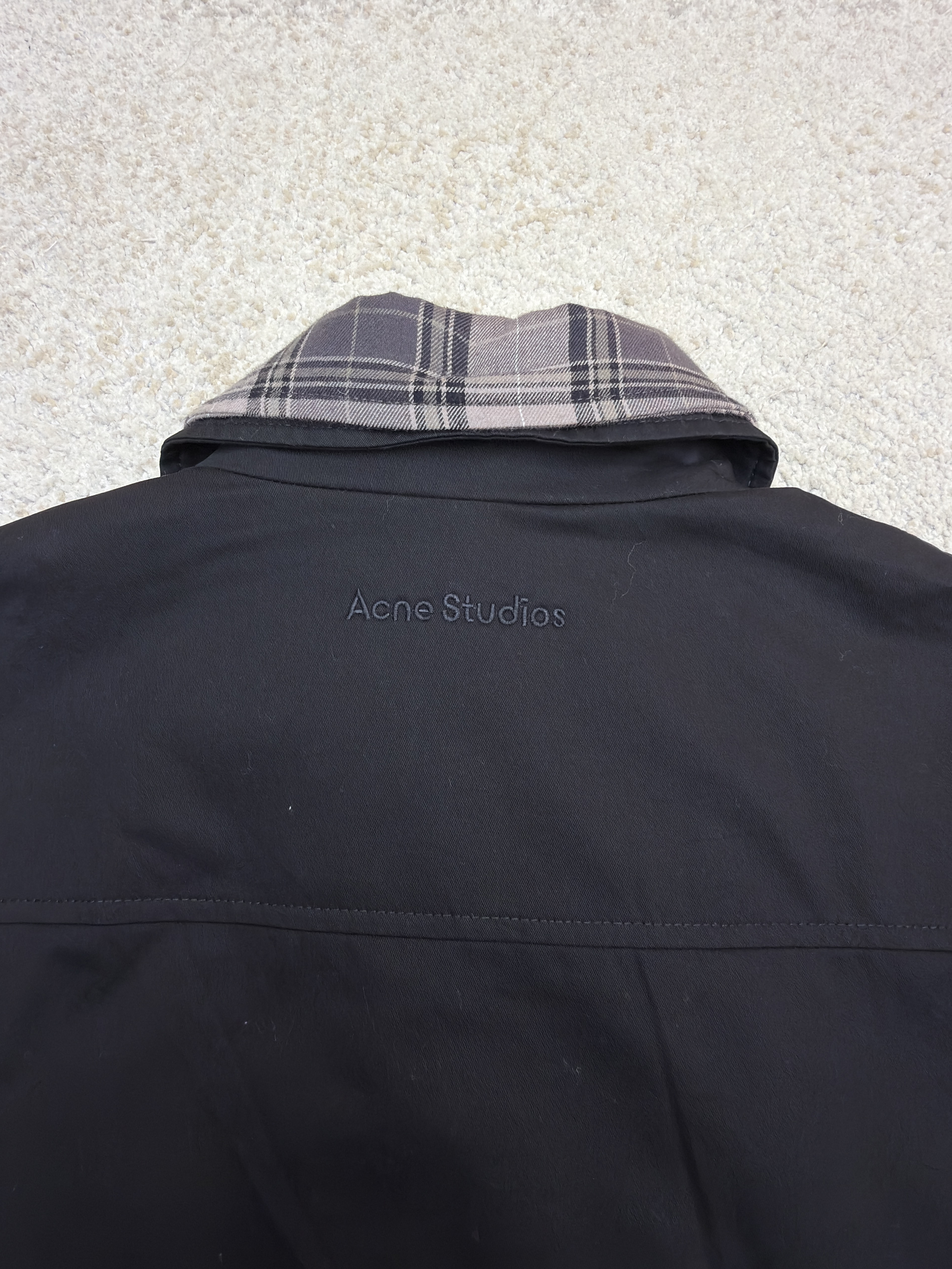 Acne Studios 黑格纹领假两件短款翻领拉链夹克 外套 女款 秋冬 长袖 黑色 C0