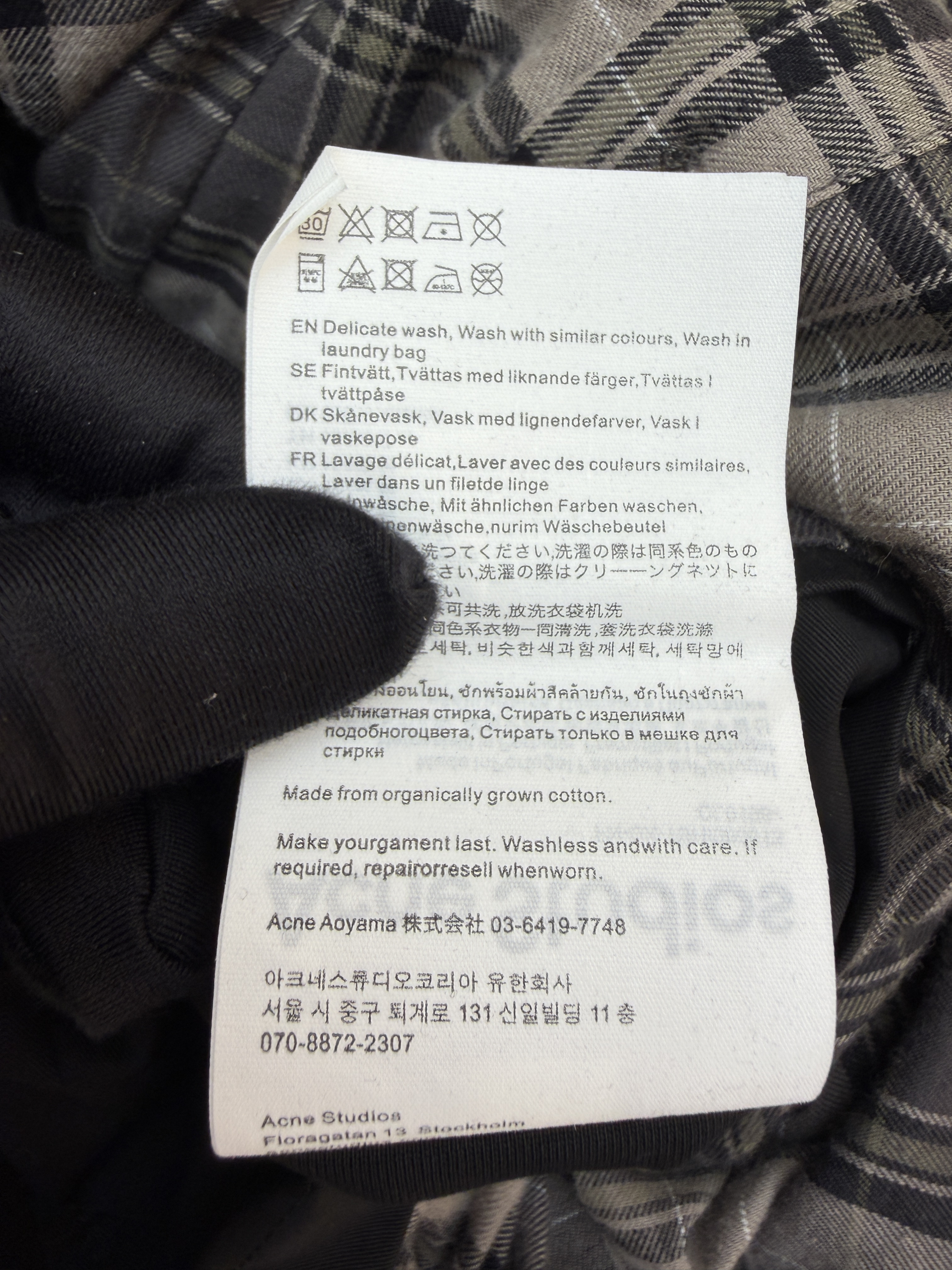Acne Studios 黑格纹领假两件短款翻领拉链夹克 外套 女款 秋冬 长袖 黑色 C0
