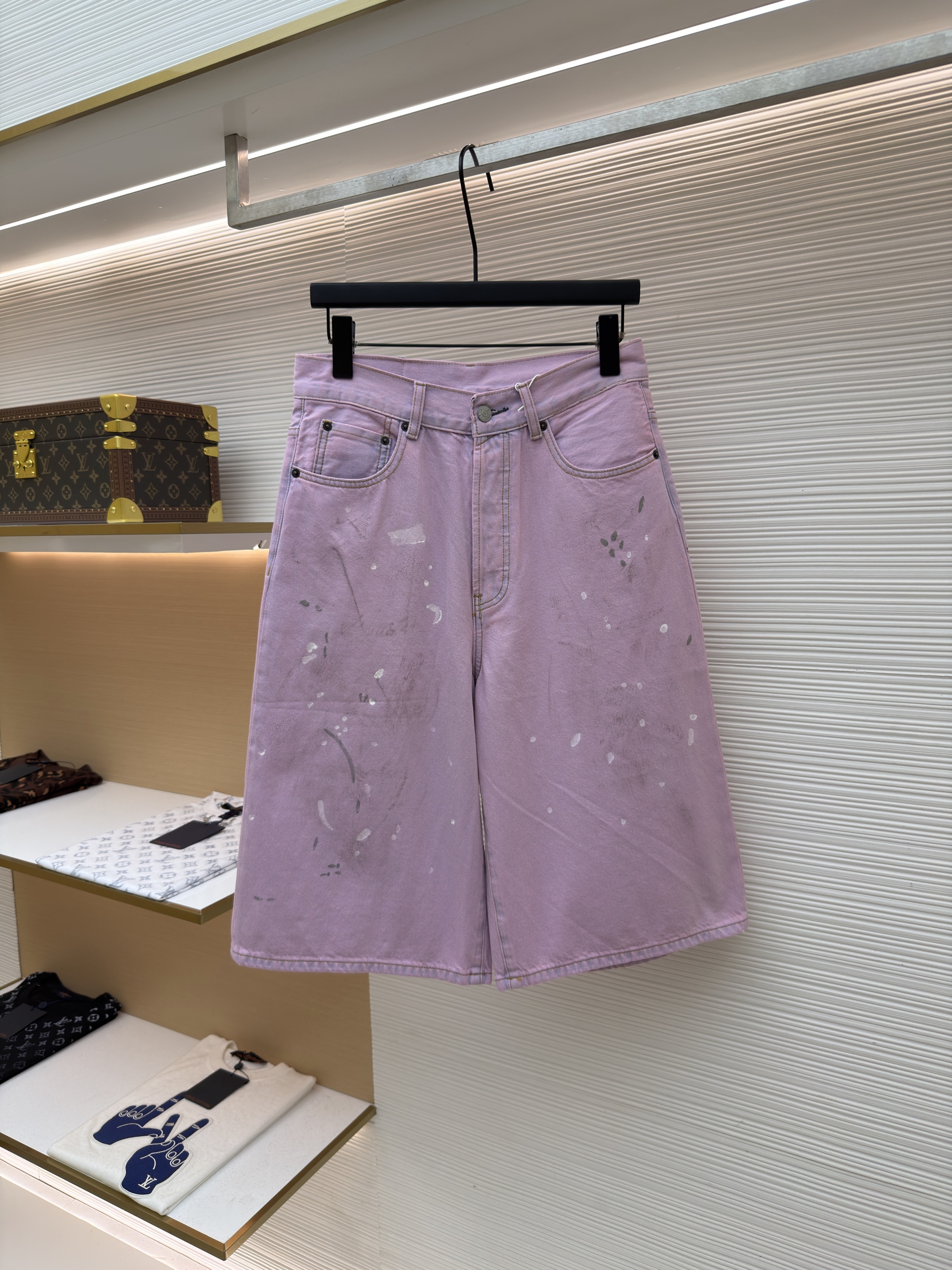 Acne Studios 水洗泼墨牛仔短裤 牛仔裤 裤子 七分裤 粉色 B0 