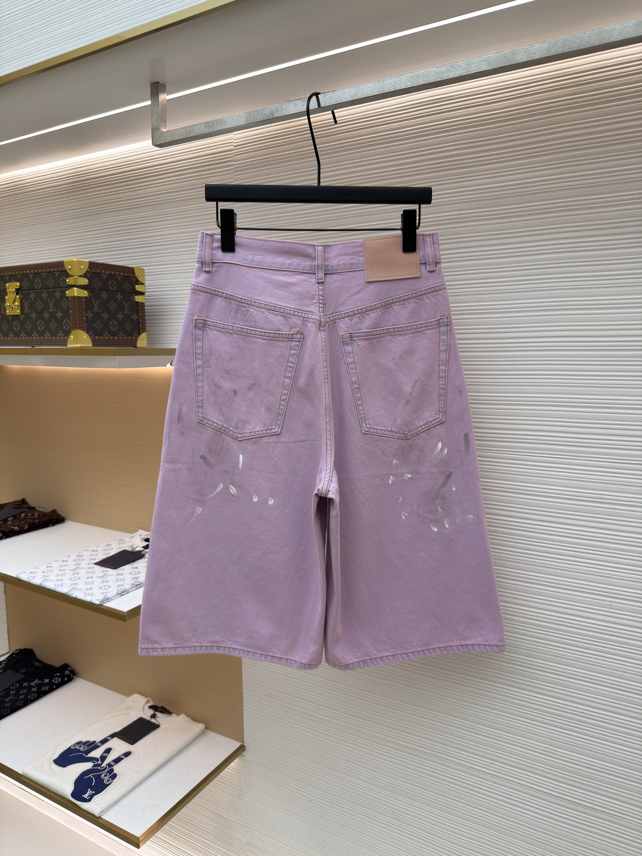 Acne Studios 水洗泼墨牛仔短裤 牛仔裤 裤子 七分裤 粉色 B0 