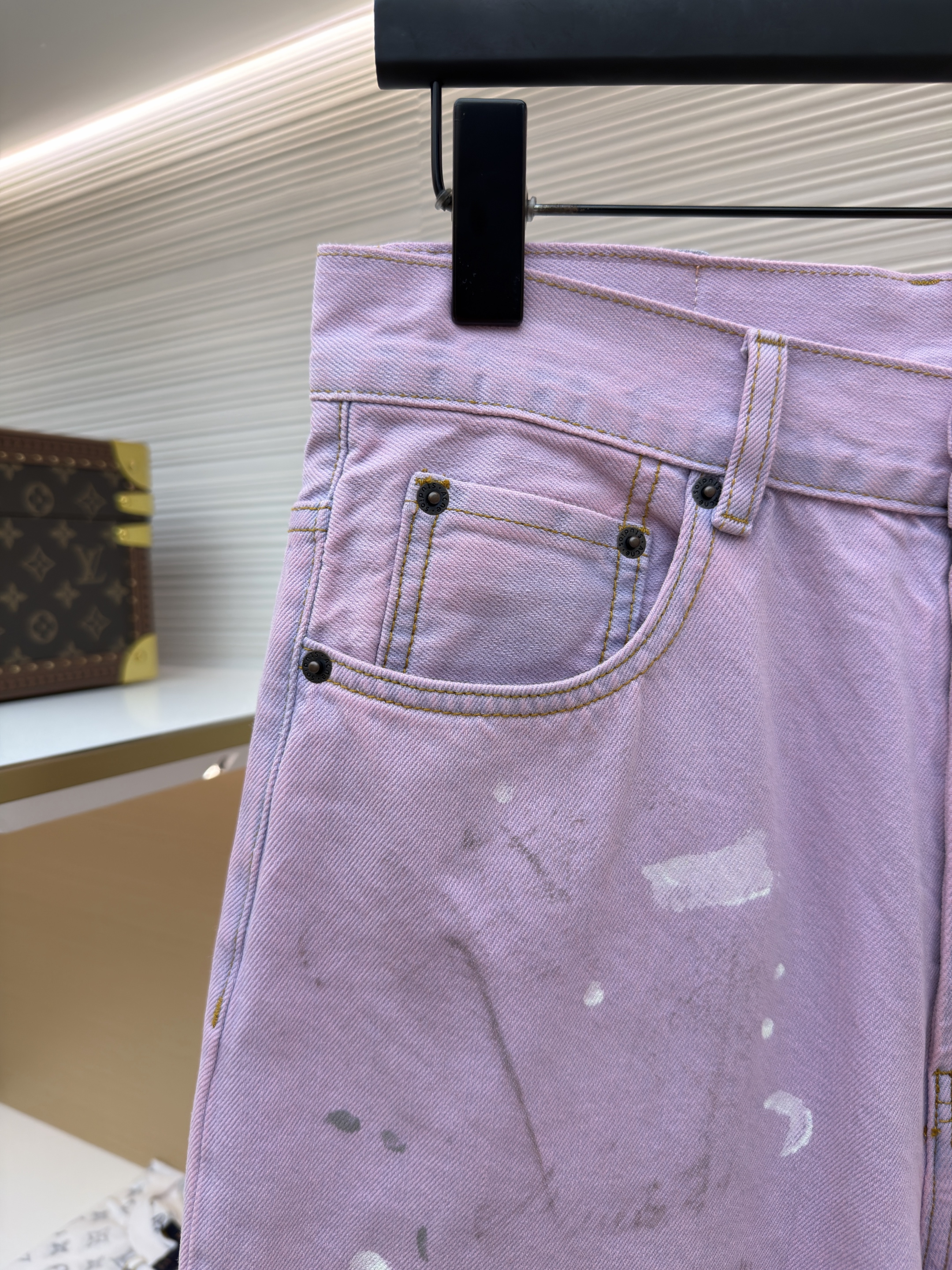 Acne Studios 水洗泼墨牛仔短裤 牛仔裤 裤子 七分裤 粉色 B0 