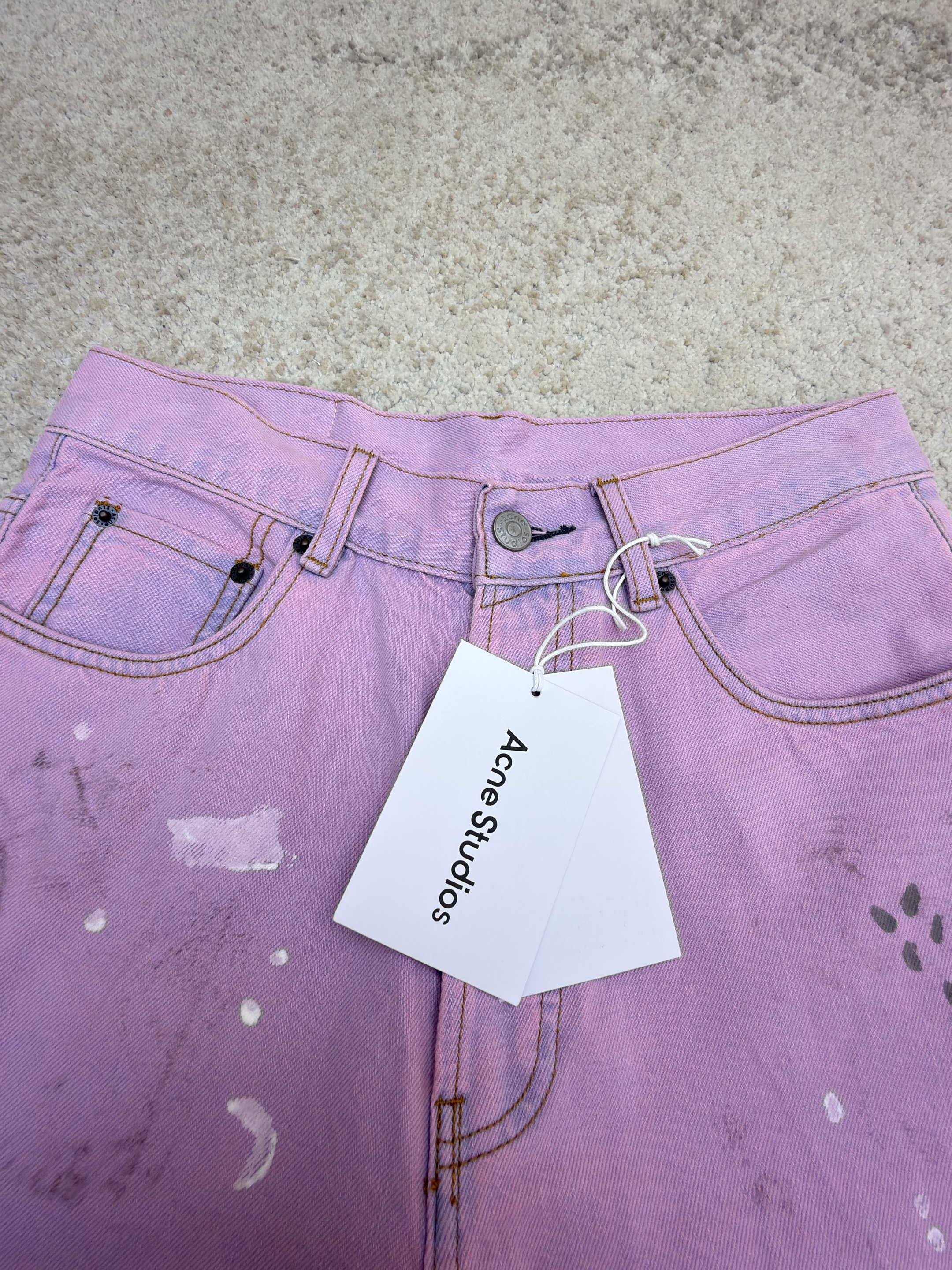 Acne Studios 水洗泼墨牛仔短裤 牛仔裤 裤子 七分裤 粉色 B0 