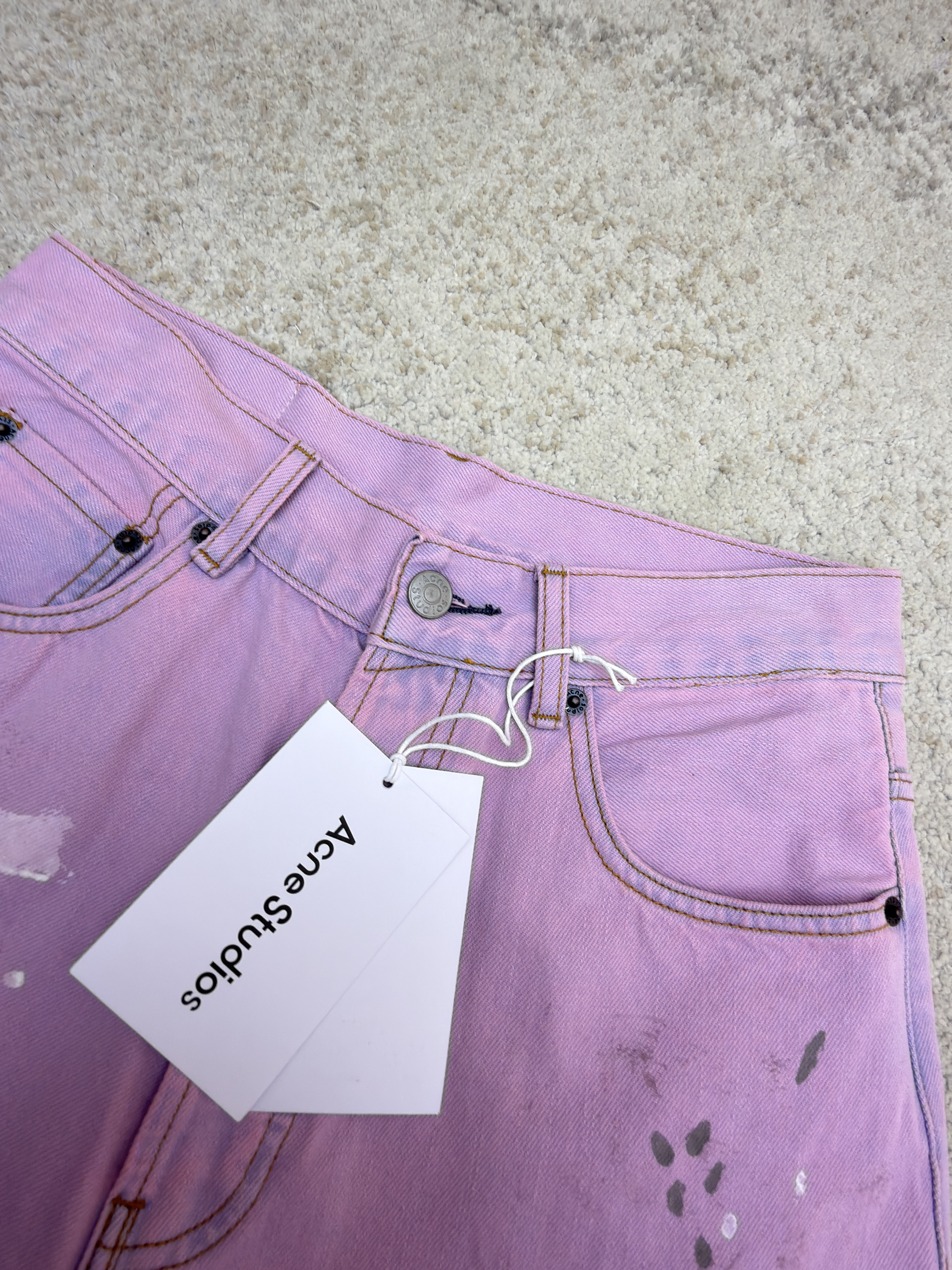Acne Studios 水洗泼墨牛仔短裤 牛仔裤 裤子 七分裤 粉色 B0 