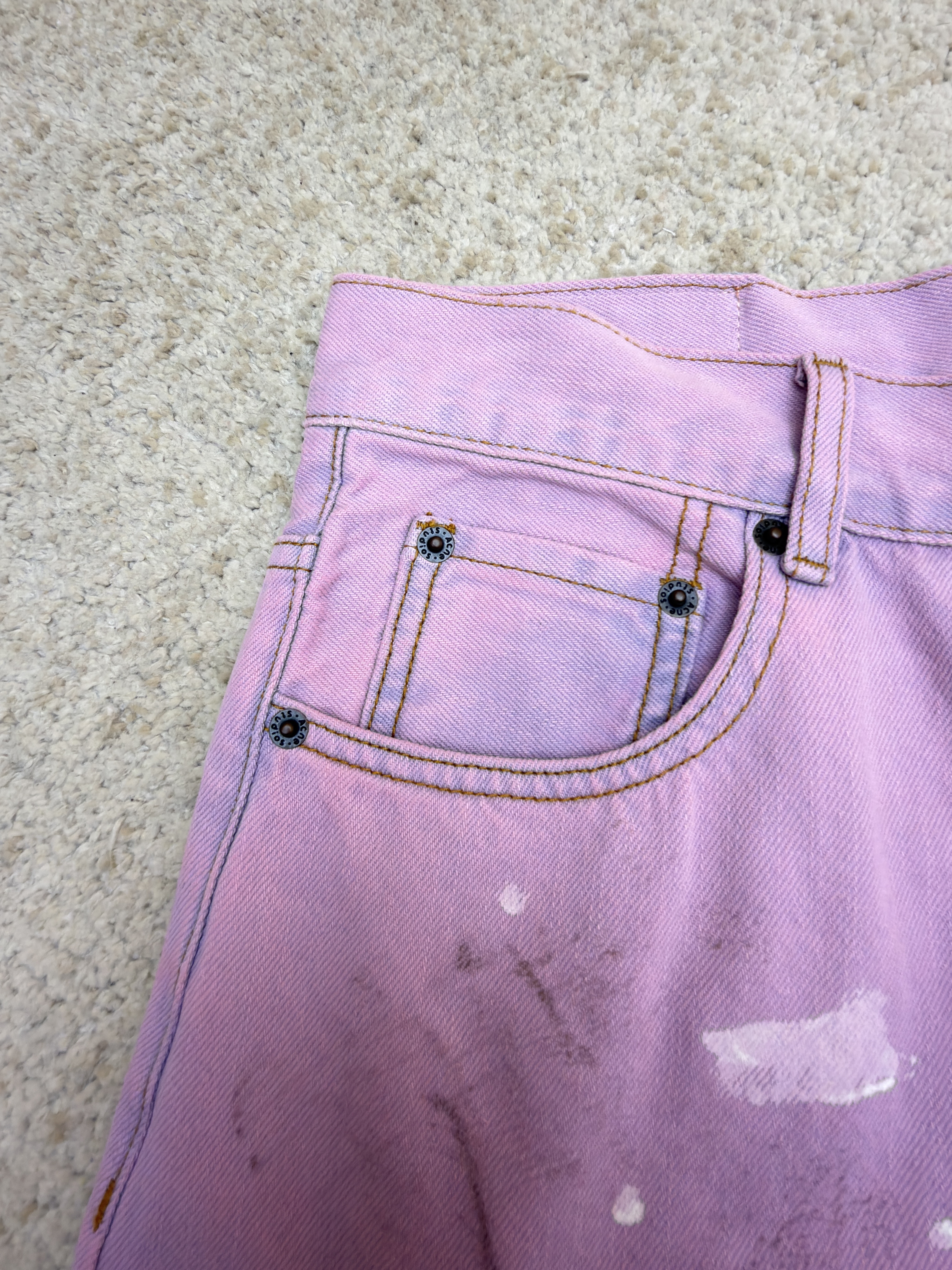 Acne Studios 水洗泼墨牛仔短裤 牛仔裤 裤子 七分裤 粉色 B0 