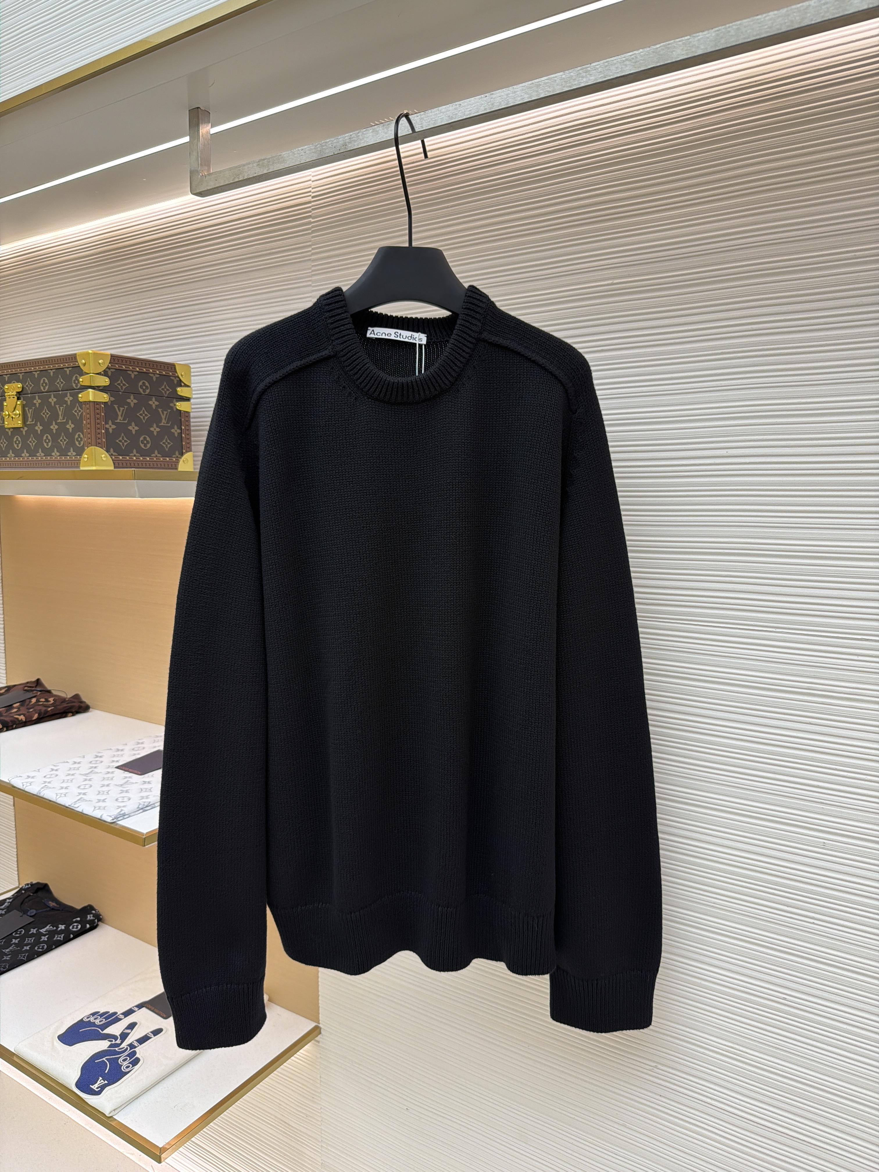 Acne Studios 后背徽标印花圆领毛衣 针织衫 外套 长袖 秋冬 黑色 B0