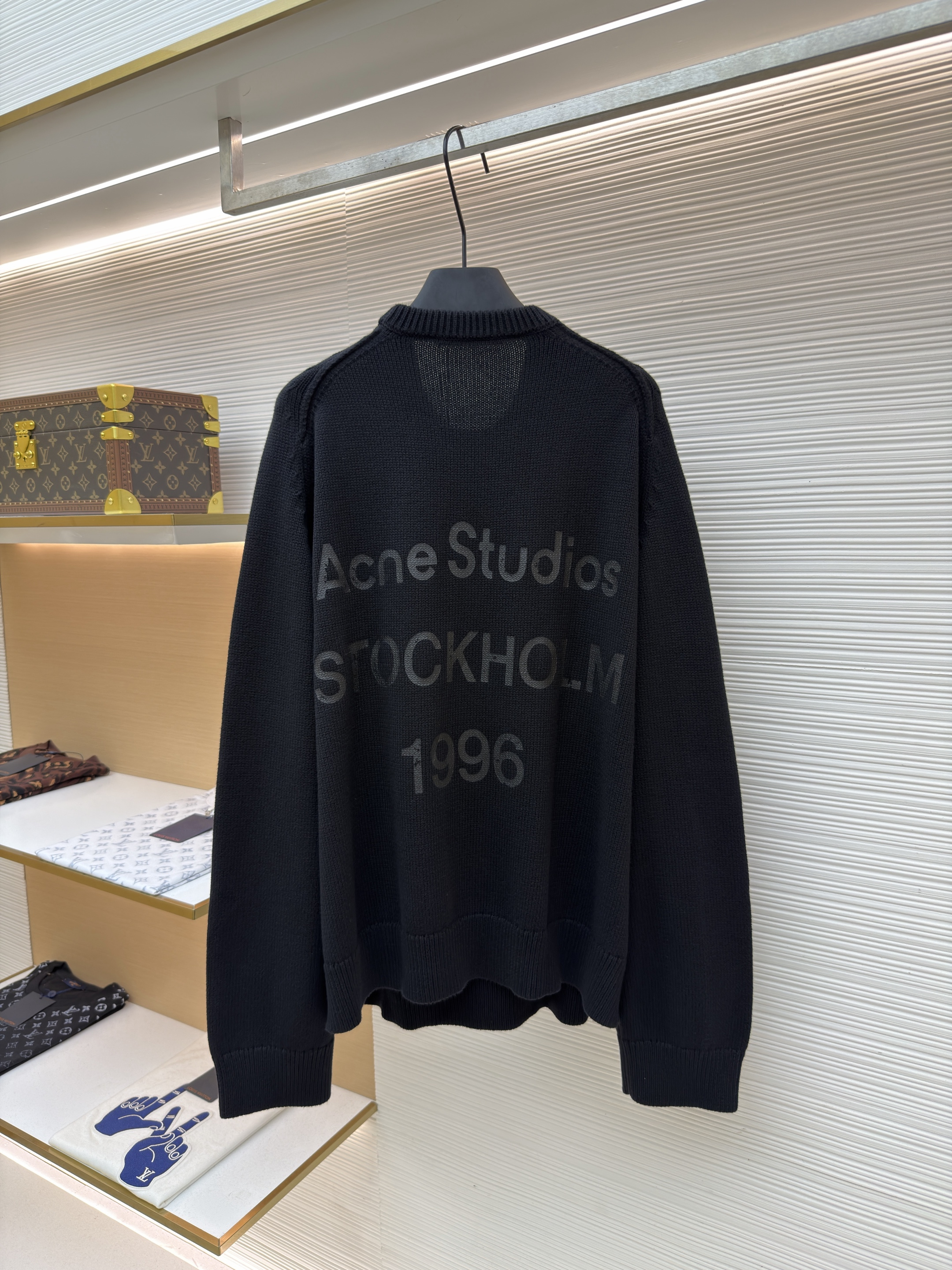 Acne Studios 后背徽标印花圆领毛衣 针织衫 外套 长袖 秋冬 黑色 B0