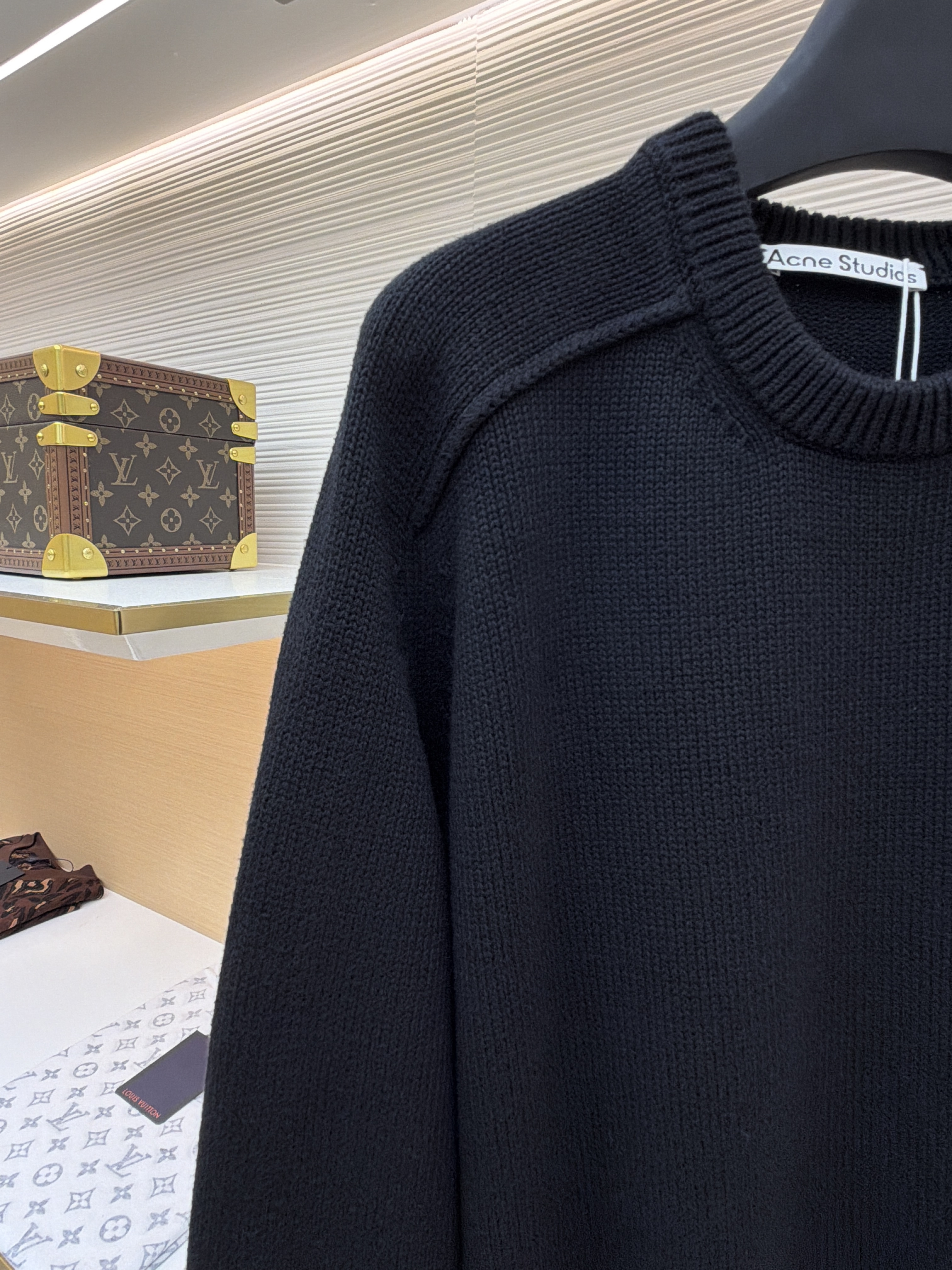 Acne Studios 后背徽标印花圆领毛衣 针织衫 外套 长袖 秋冬 黑色 B0