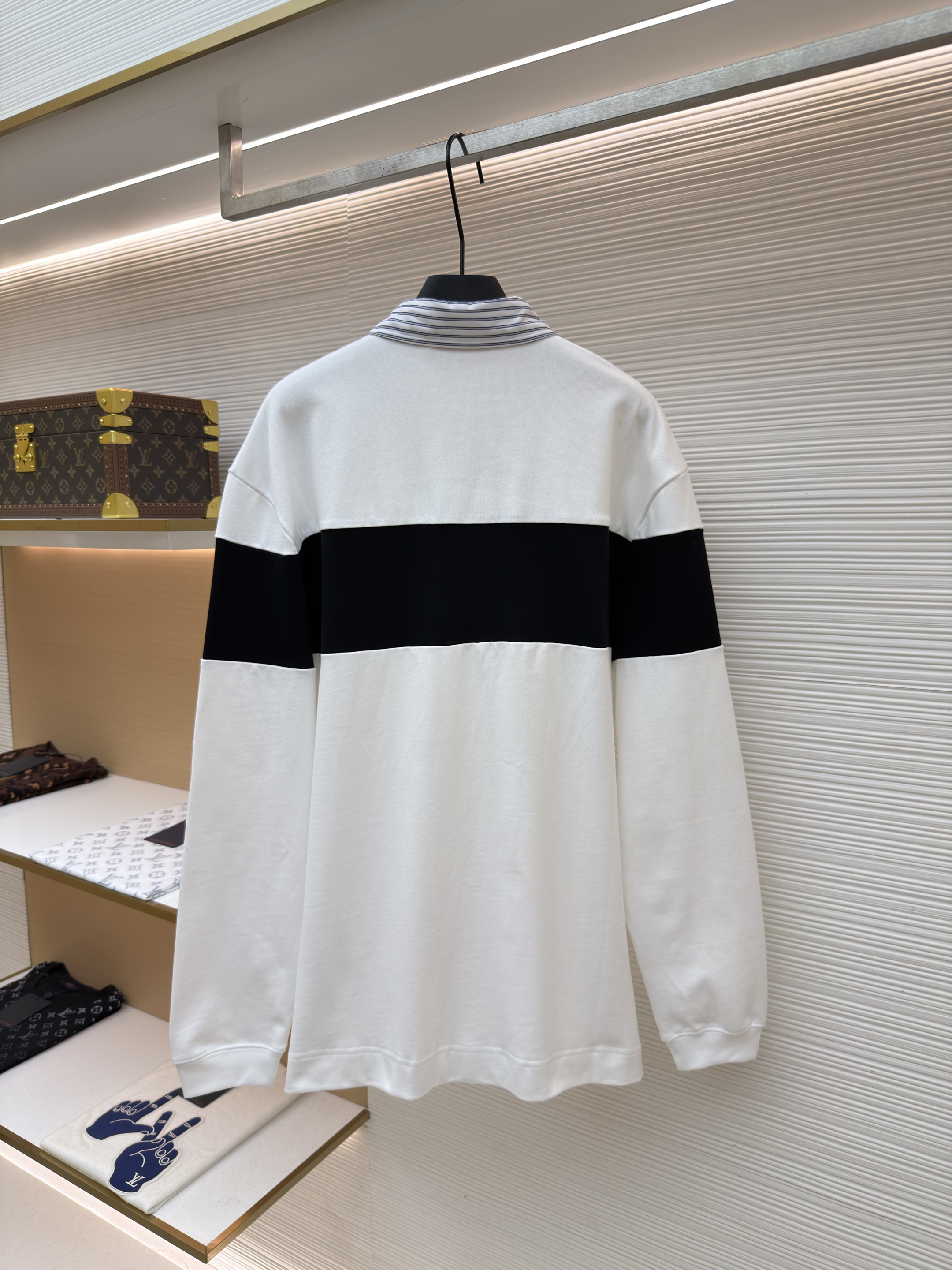 Acne Studios 拼色刺绣条纹领Polo衫 长袖 T恤 白色 A5