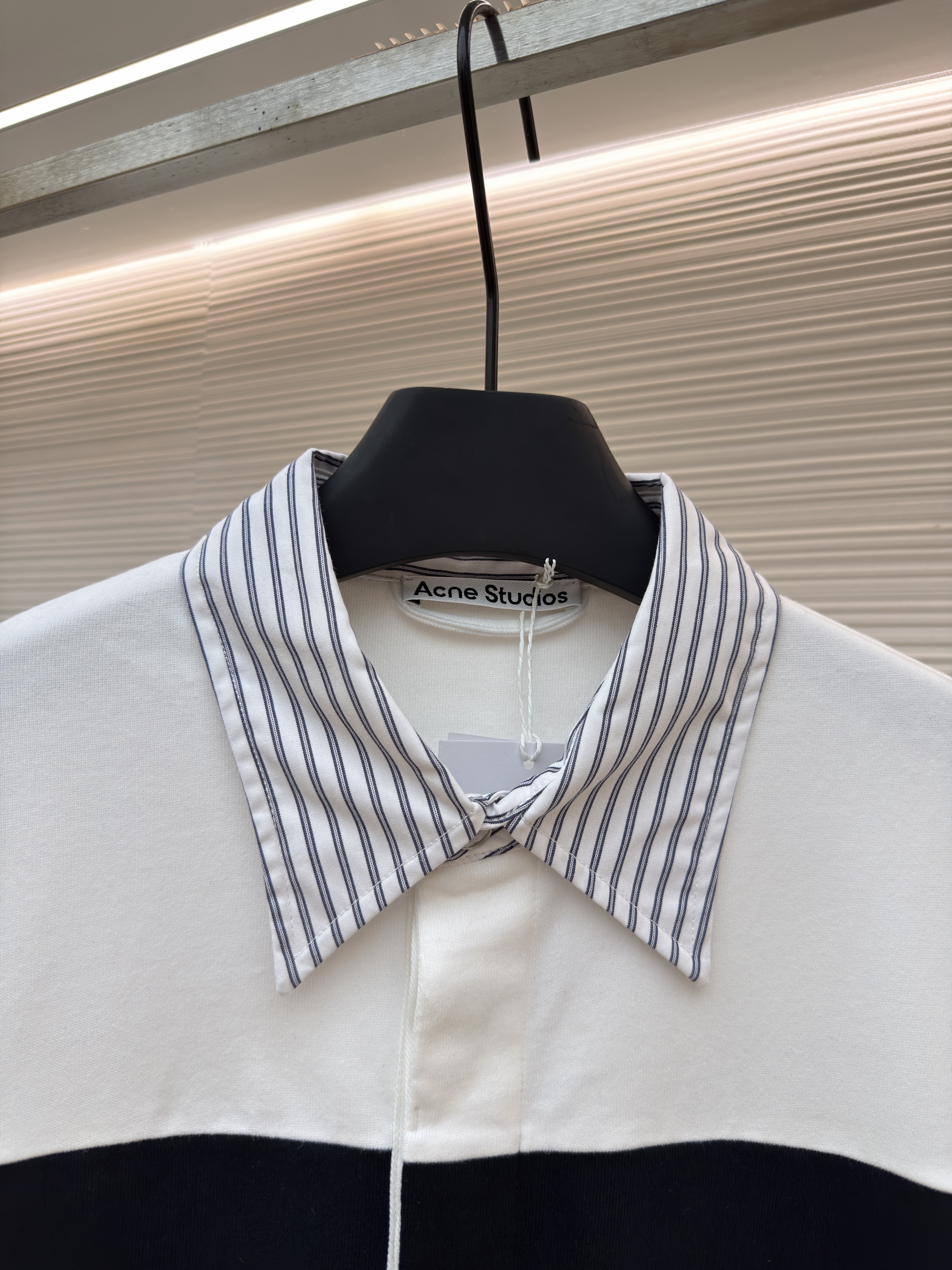 Acne Studios 拼色刺绣条纹领Polo衫 长袖 T恤 白色 A5