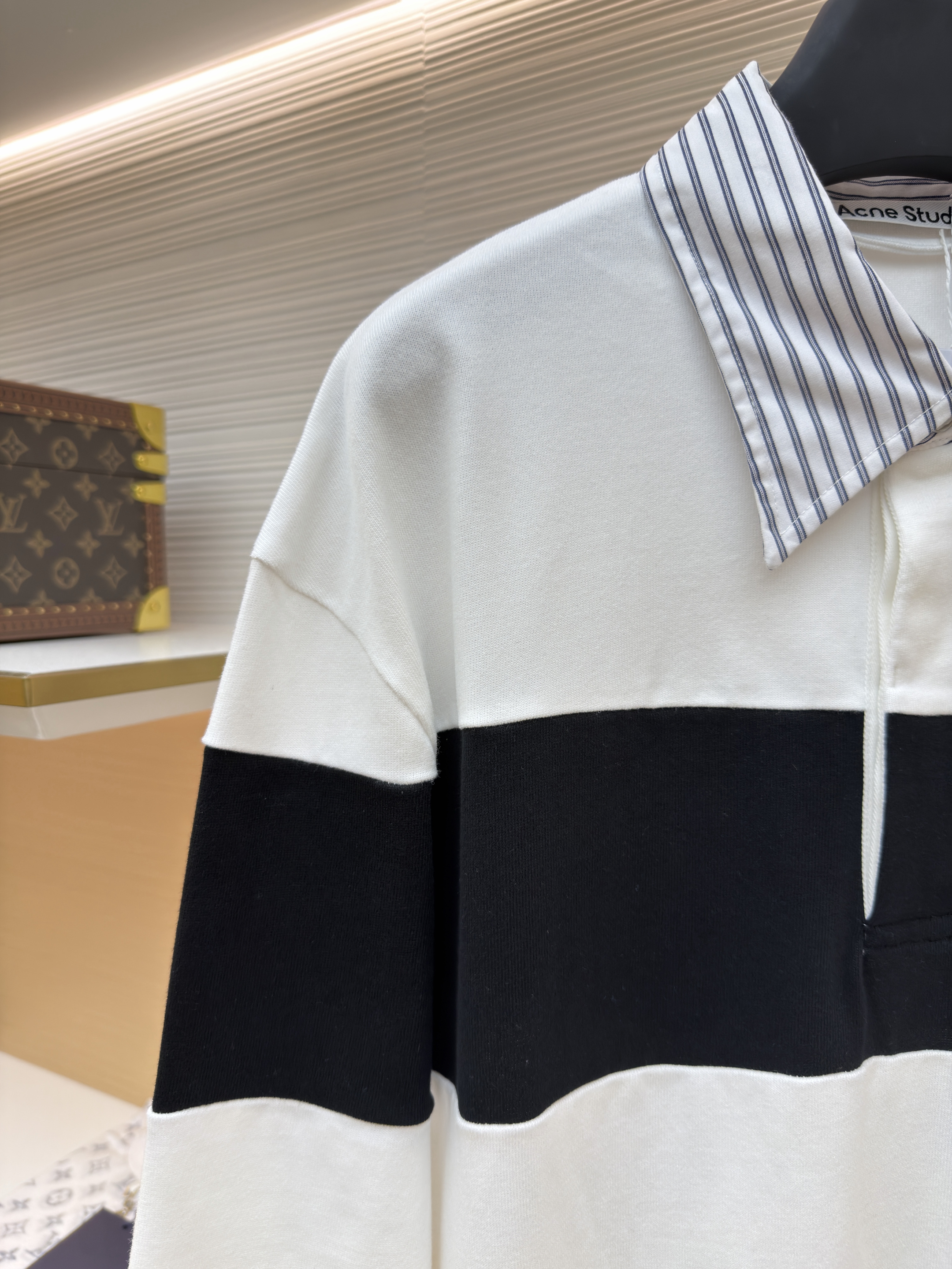 Acne Studios 拼色刺绣条纹领Polo衫 长袖 T恤 白色 A5