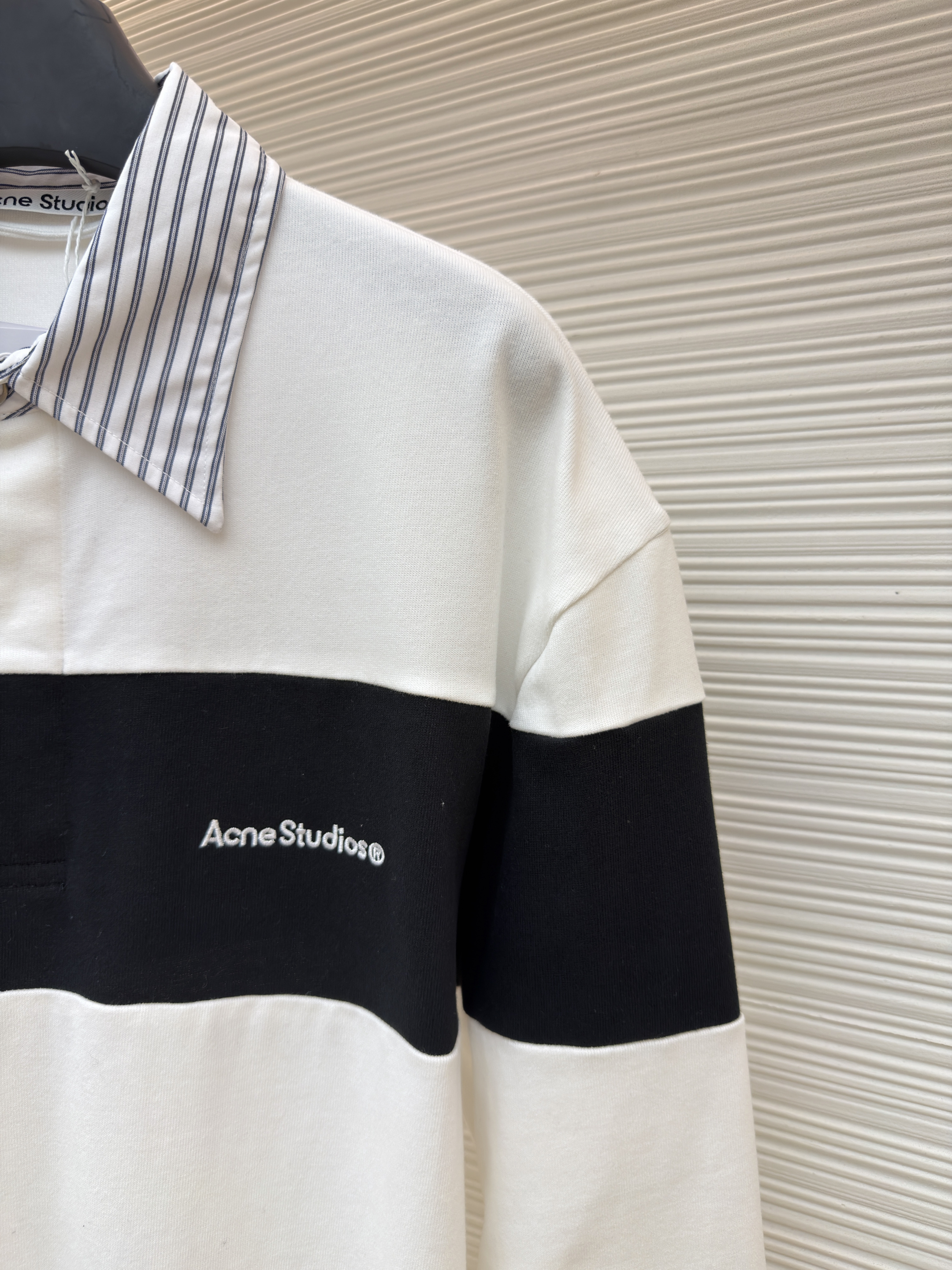 Acne Studios 拼色刺绣条纹领Polo衫 长袖 T恤 白色 A5