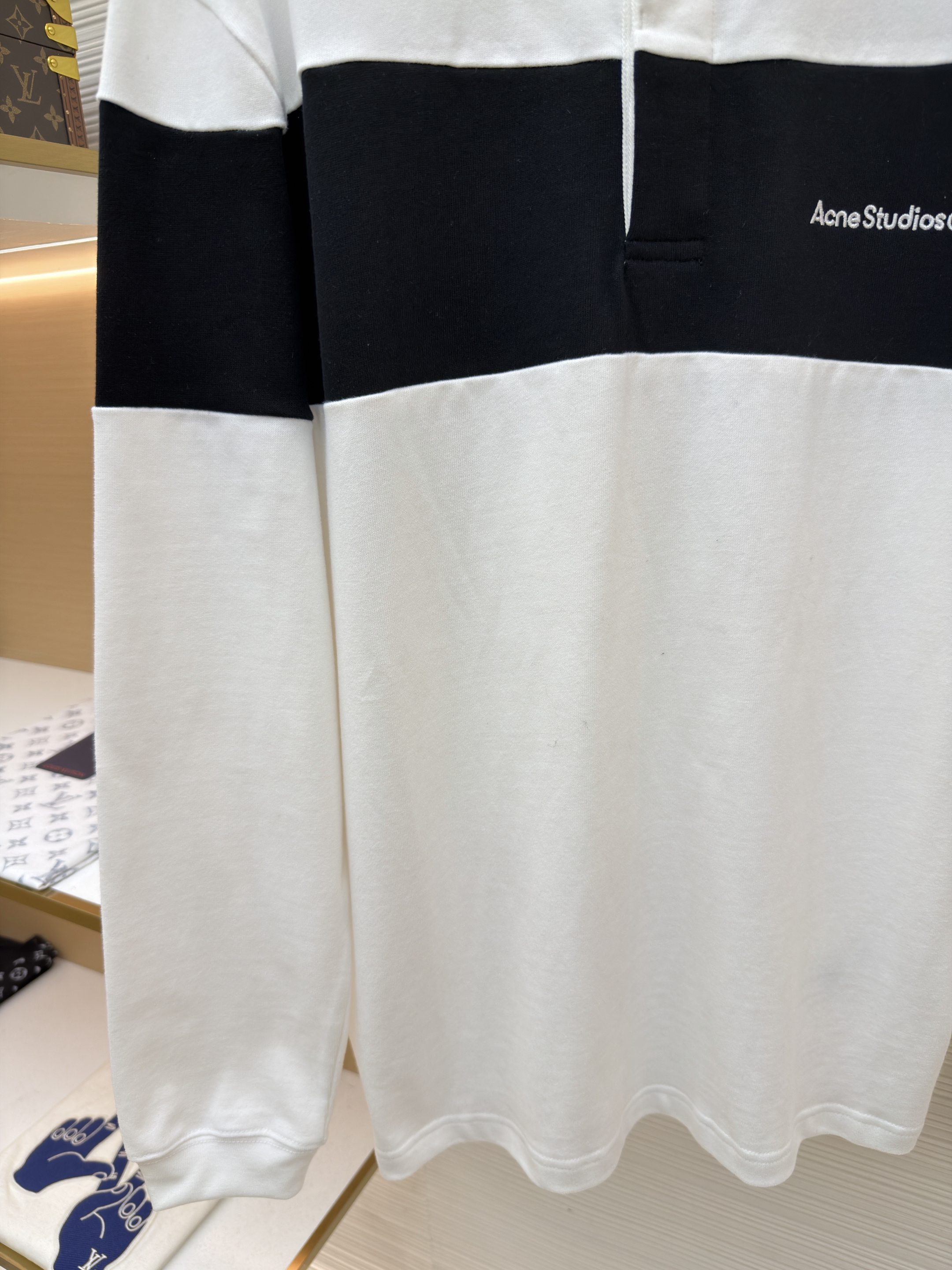 Acne Studios 拼色刺绣条纹领Polo衫 长袖 T恤 白色 A5