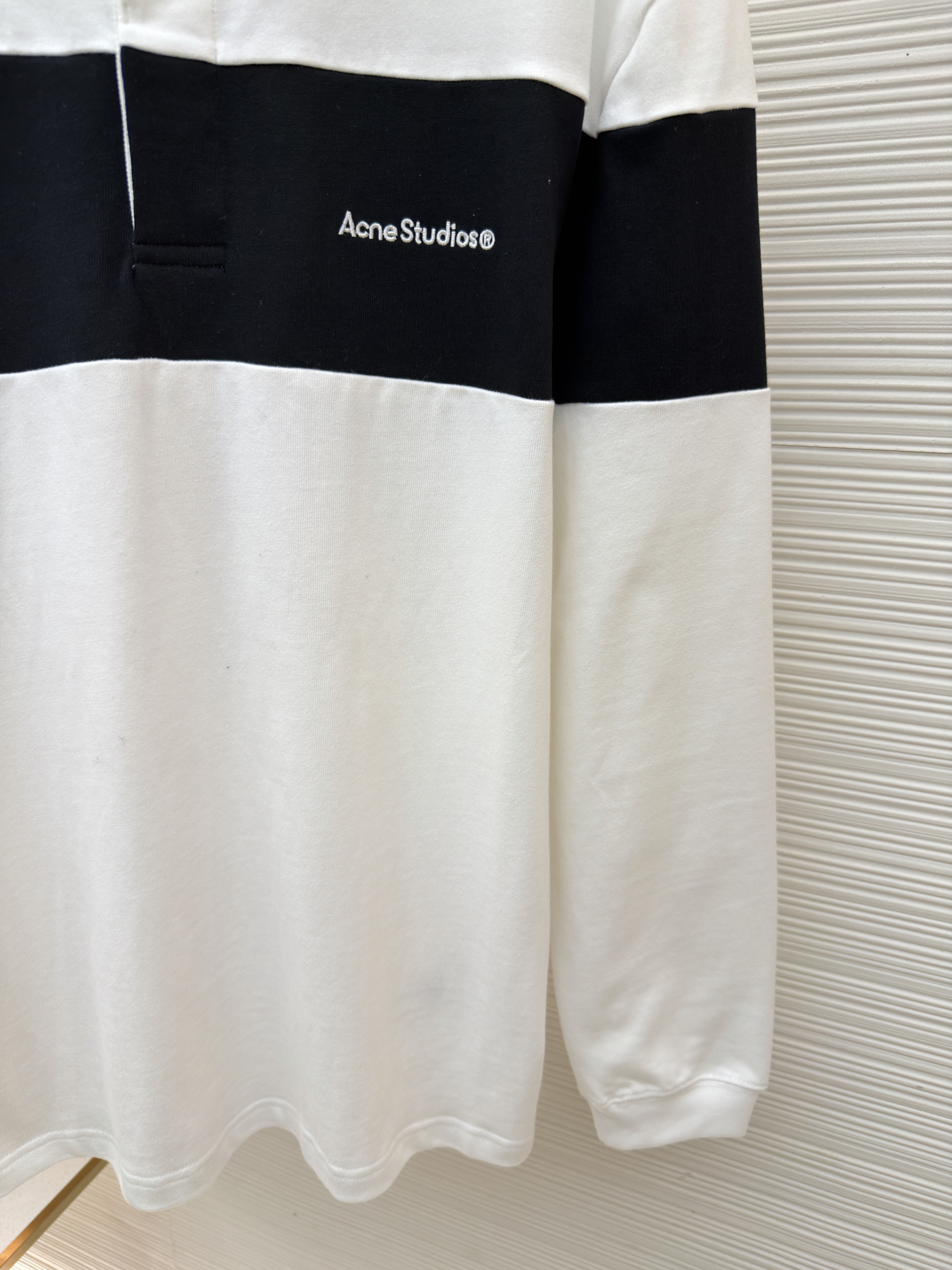 Acne Studios 拼色刺绣条纹领Polo衫 长袖 T恤 白色 A5