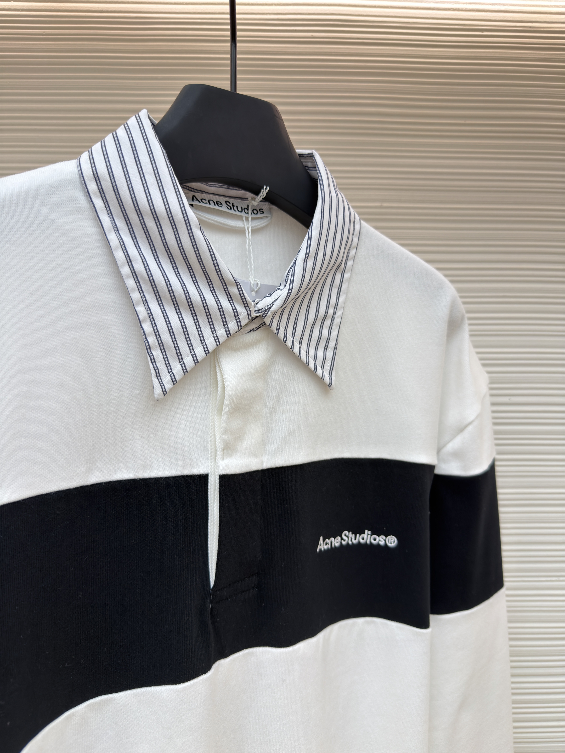 Acne Studios 拼色刺绣条纹领Polo衫 长袖 T恤 白色 A5