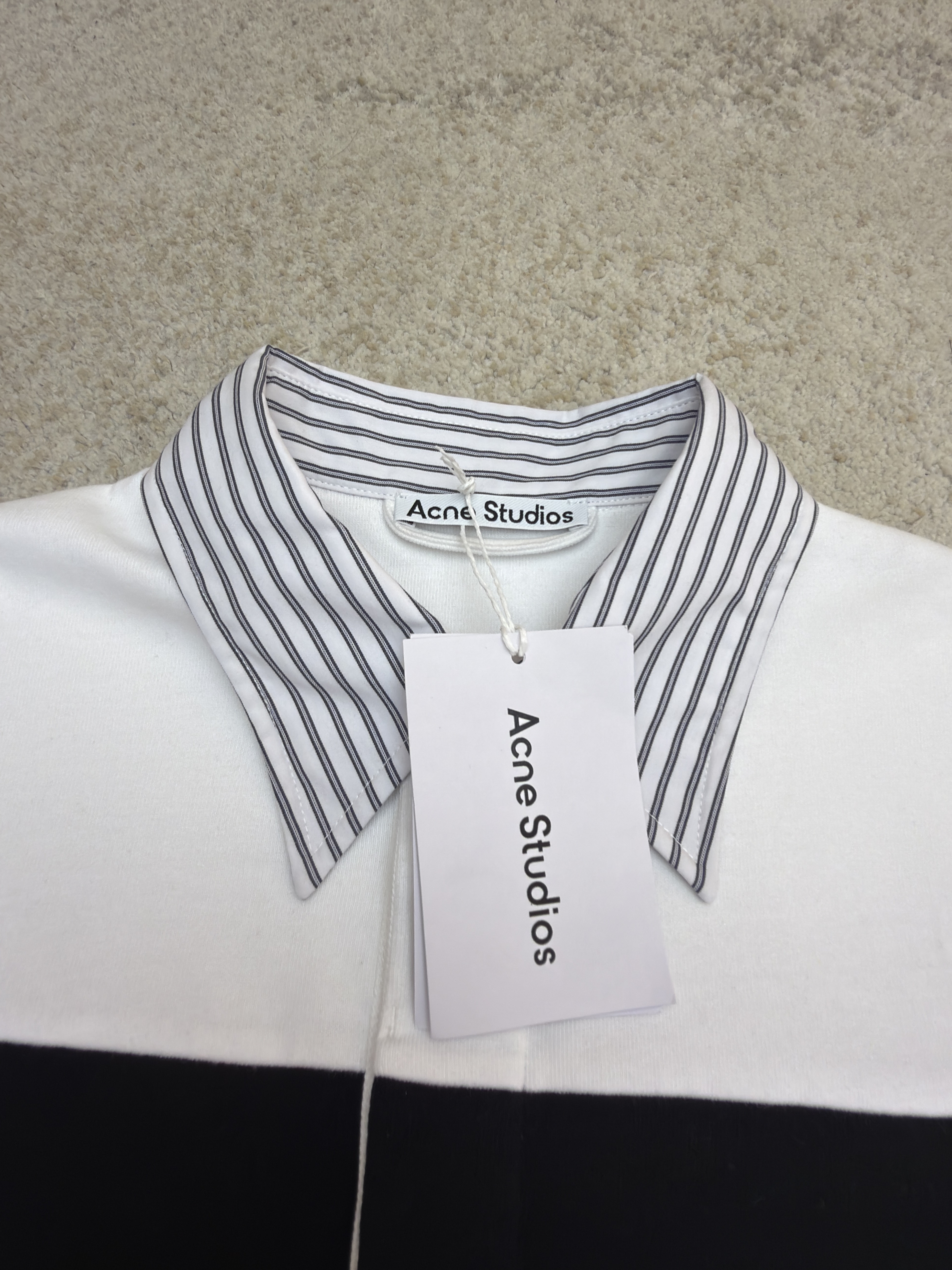 Acne Studios 拼色刺绣条纹领Polo衫 长袖 T恤 白色 A5