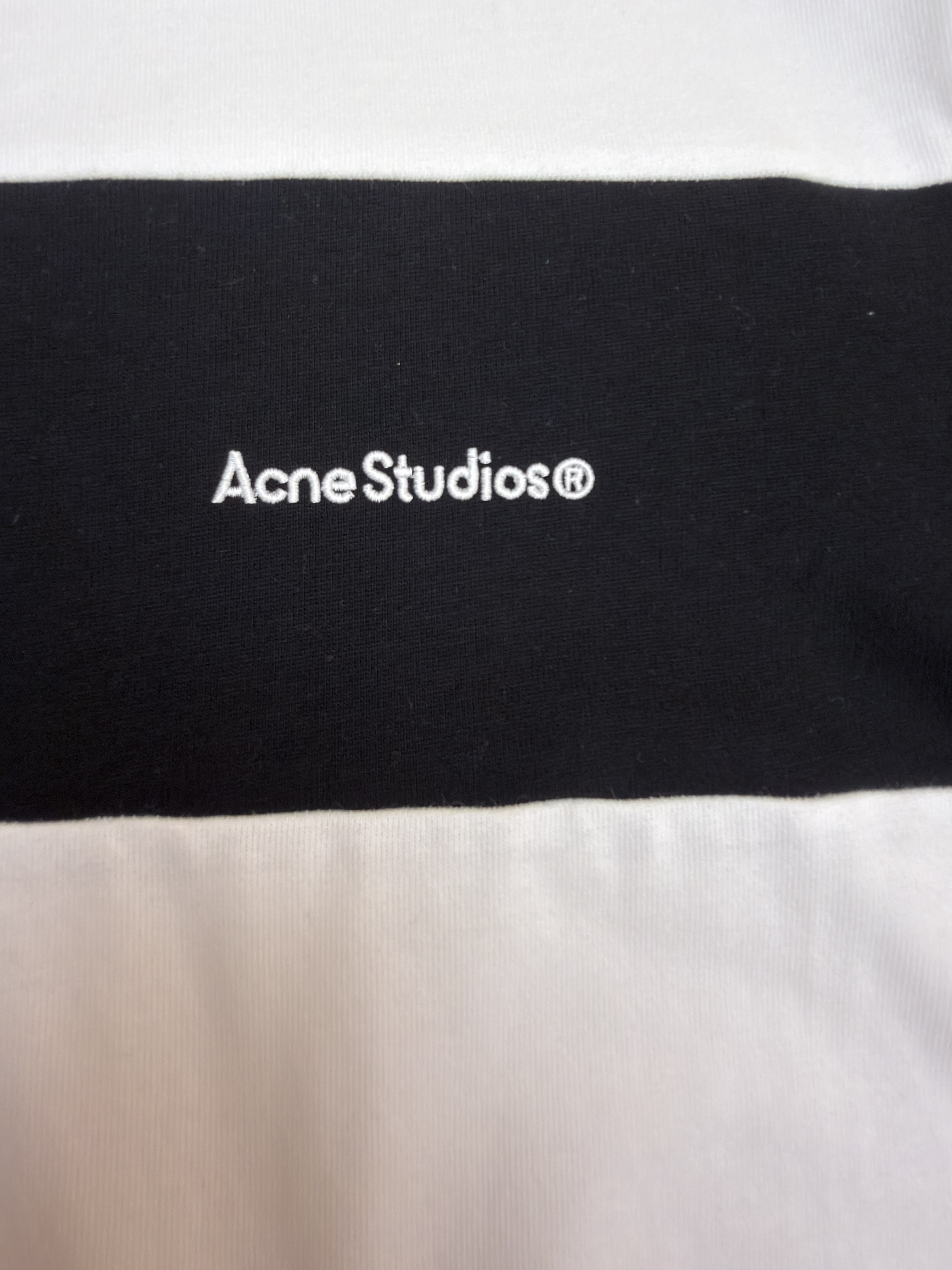 Acne Studios 拼色刺绣条纹领Polo衫 长袖 T恤 白色 A5