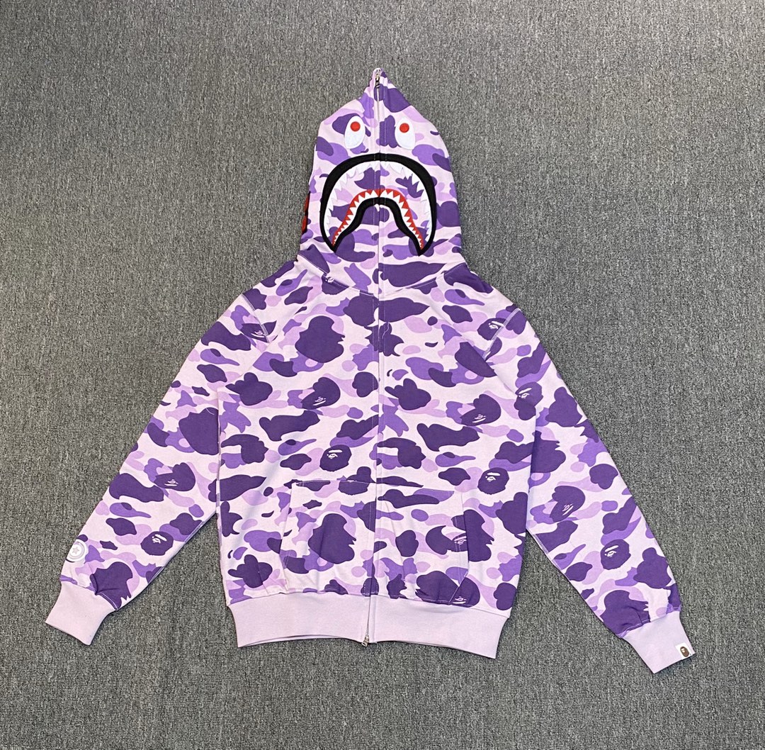 A BATHING APE BAPE  猿人鲨鱼 迷彩 拉链外套 紫色 男女同款 