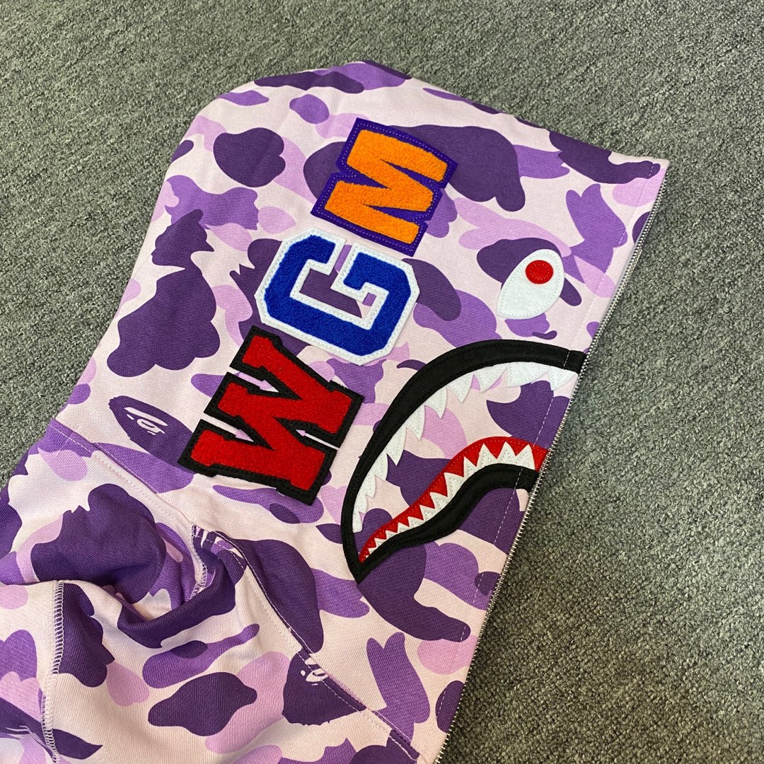 A BATHING APE BAPE  猿人鲨鱼 迷彩 拉链外套 紫色 男女同款 