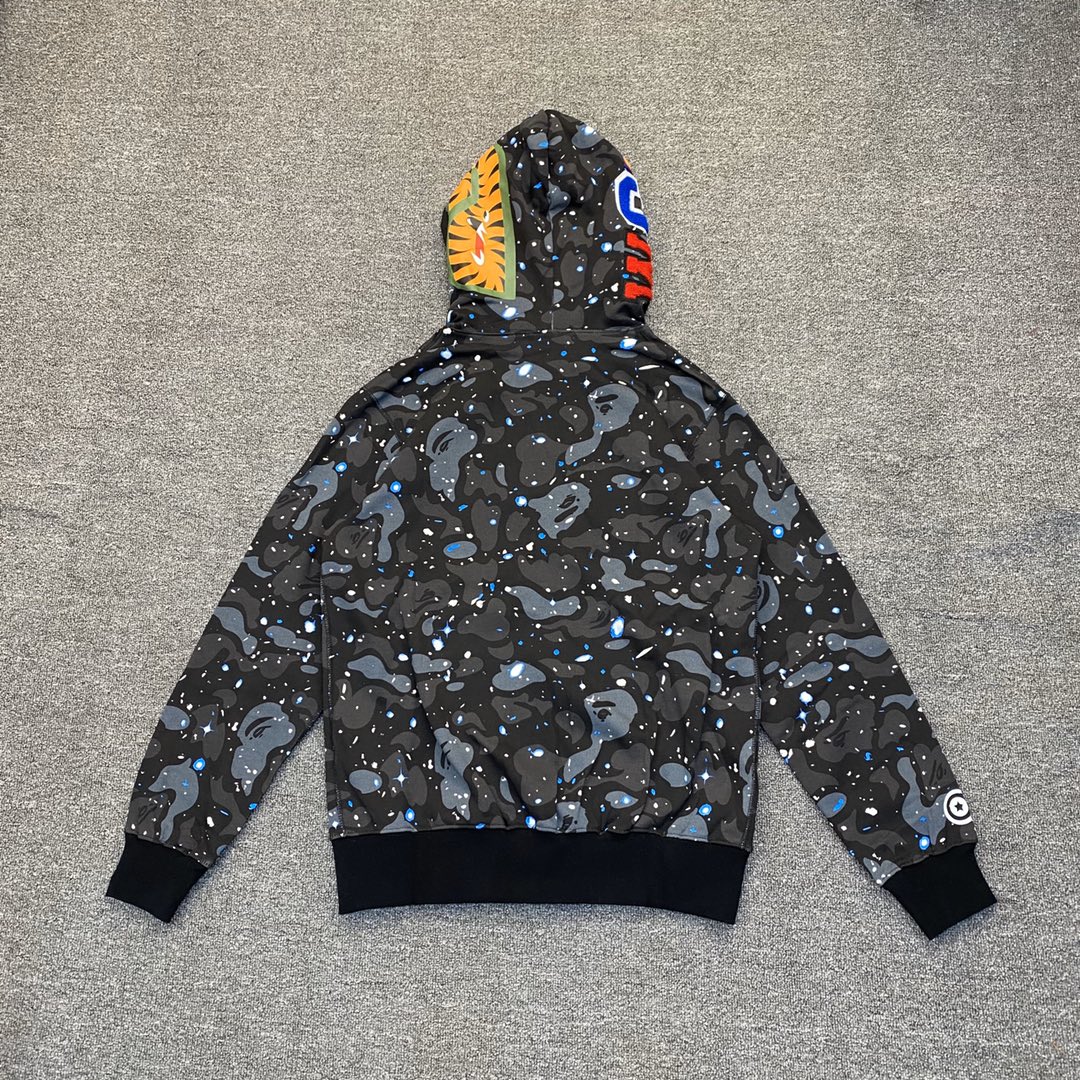 A BATHING APE BAPE  猿人鲨鱼 星空迷彩 拉链外套 黑色 男女同款 