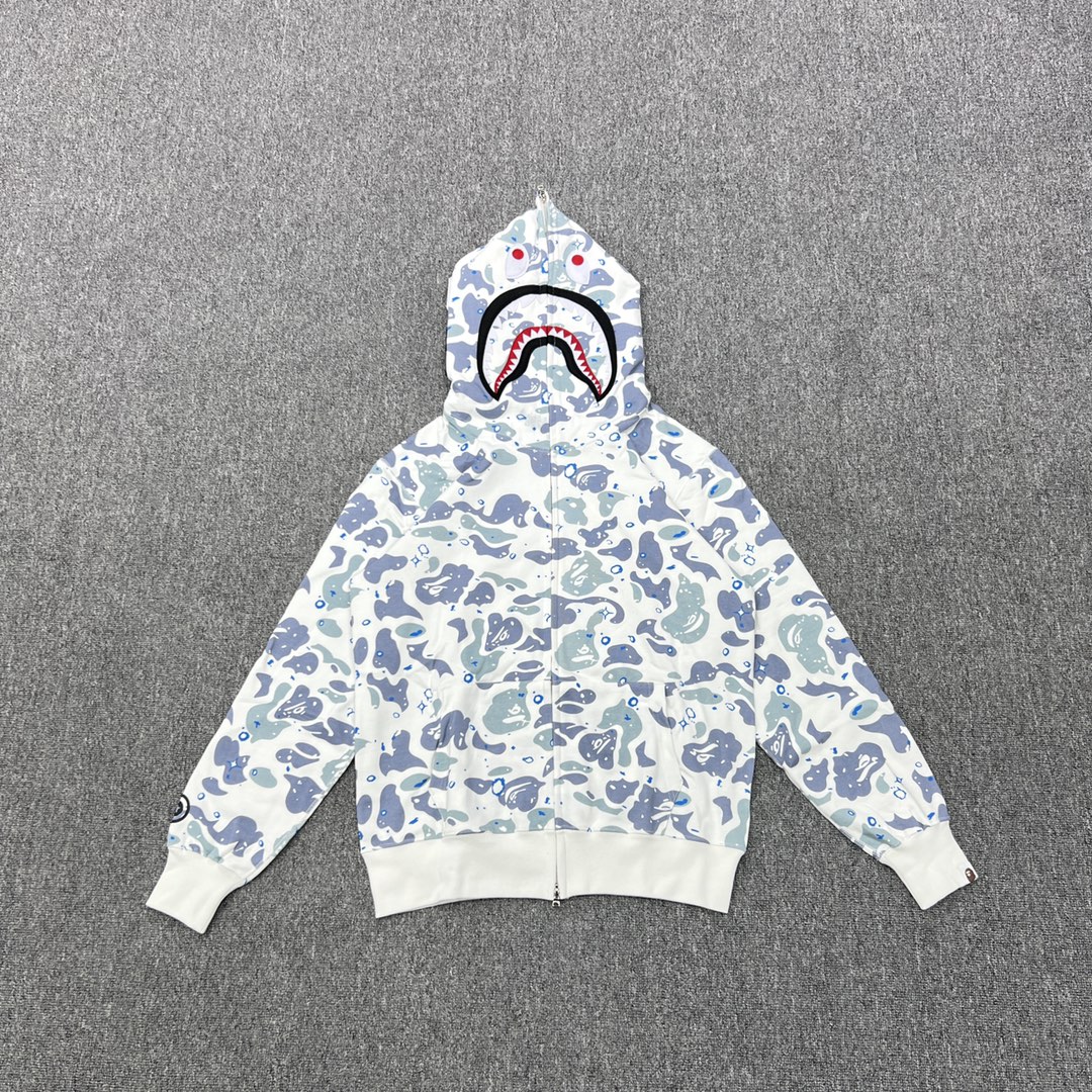 A BATHING APE BAPE  猿人鲨鱼 星空迷彩 拉链外套 白色 男女同款 