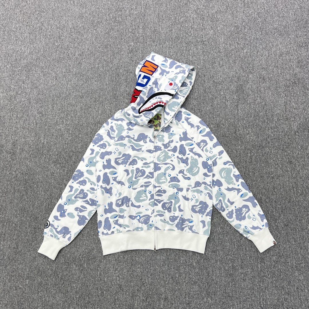 A BATHING APE BAPE  猿人鲨鱼 星空迷彩 拉链外套 白色 男女同款 