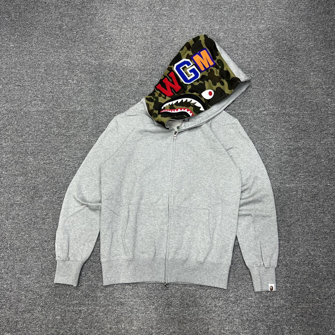 A BATHING APE BAPE  猿人鲨鱼  迷彩拼接 拉链外套 灰色 男女同款 B0