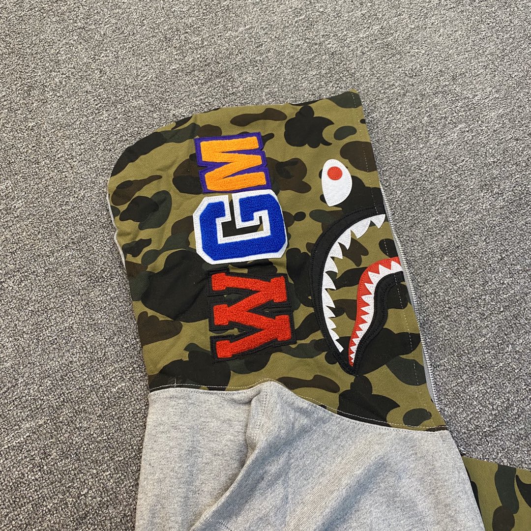 A BATHING APE BAPE  猿人鲨鱼  半袖 迷彩拼接 拉链外套 灰色 男女同款 B0