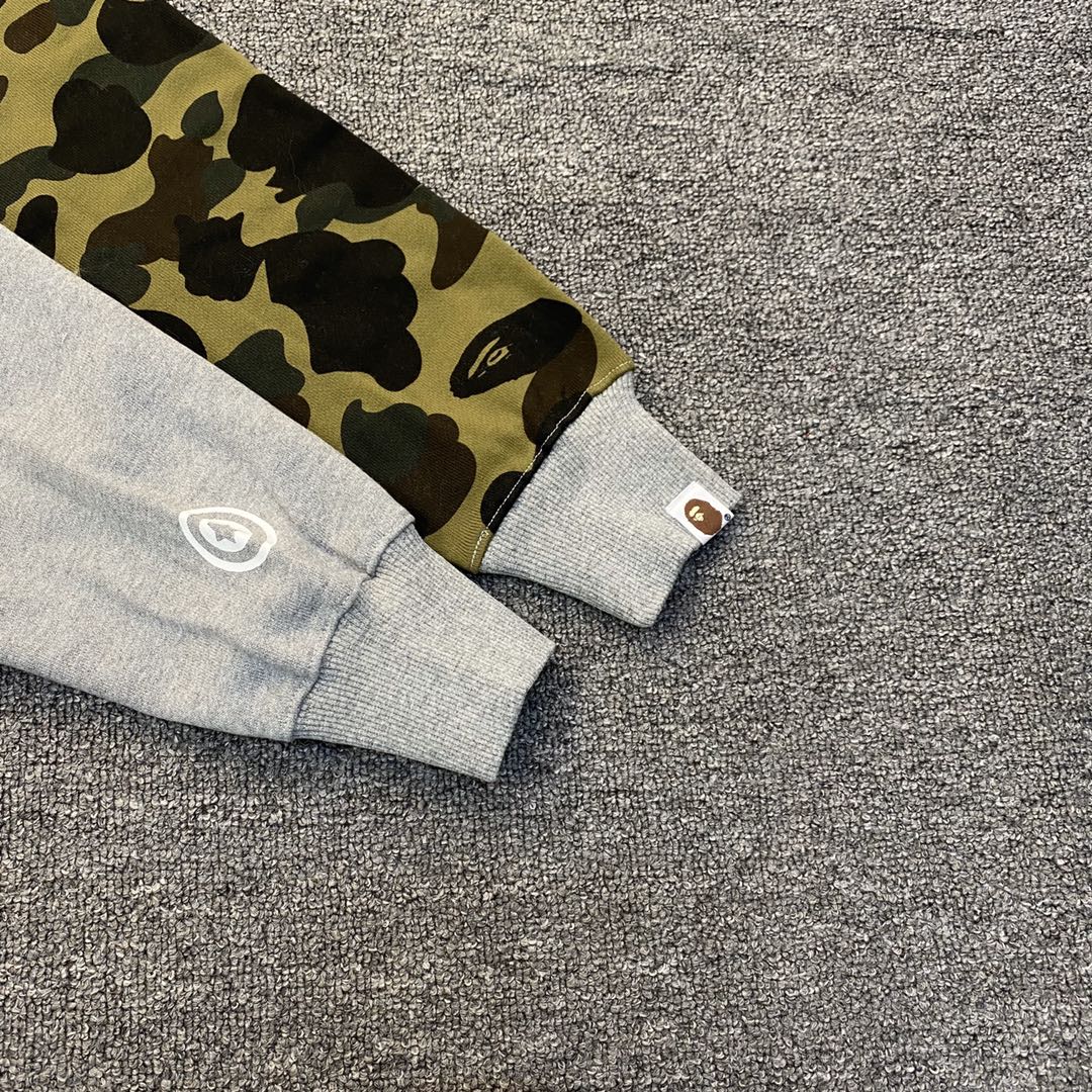 A BATHING APE BAPE  猿人鲨鱼  半袖 迷彩拼接 拉链外套 灰色 男女同款 B0