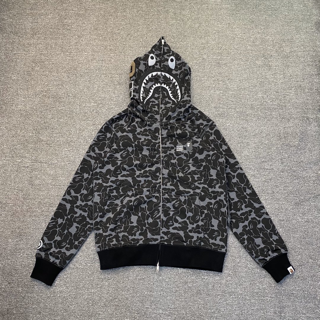 A BATHING APE BAPE  猿人鲨鱼  水墨迷彩拼接 拉链外套 黑色 男女同款 B0