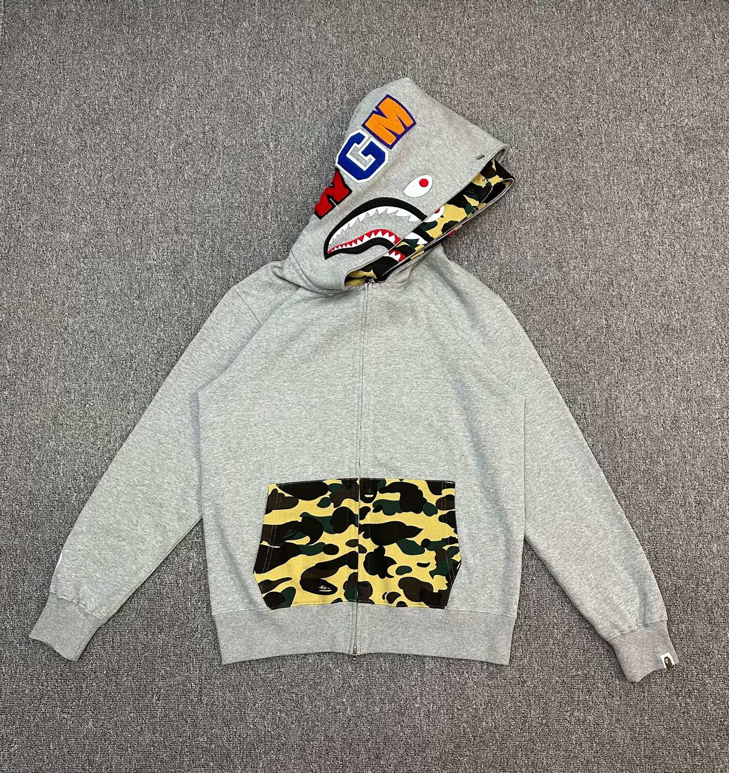 A BATHING APE BAPE  双帽  鲨鱼拉链外套  男女同款 灰色  